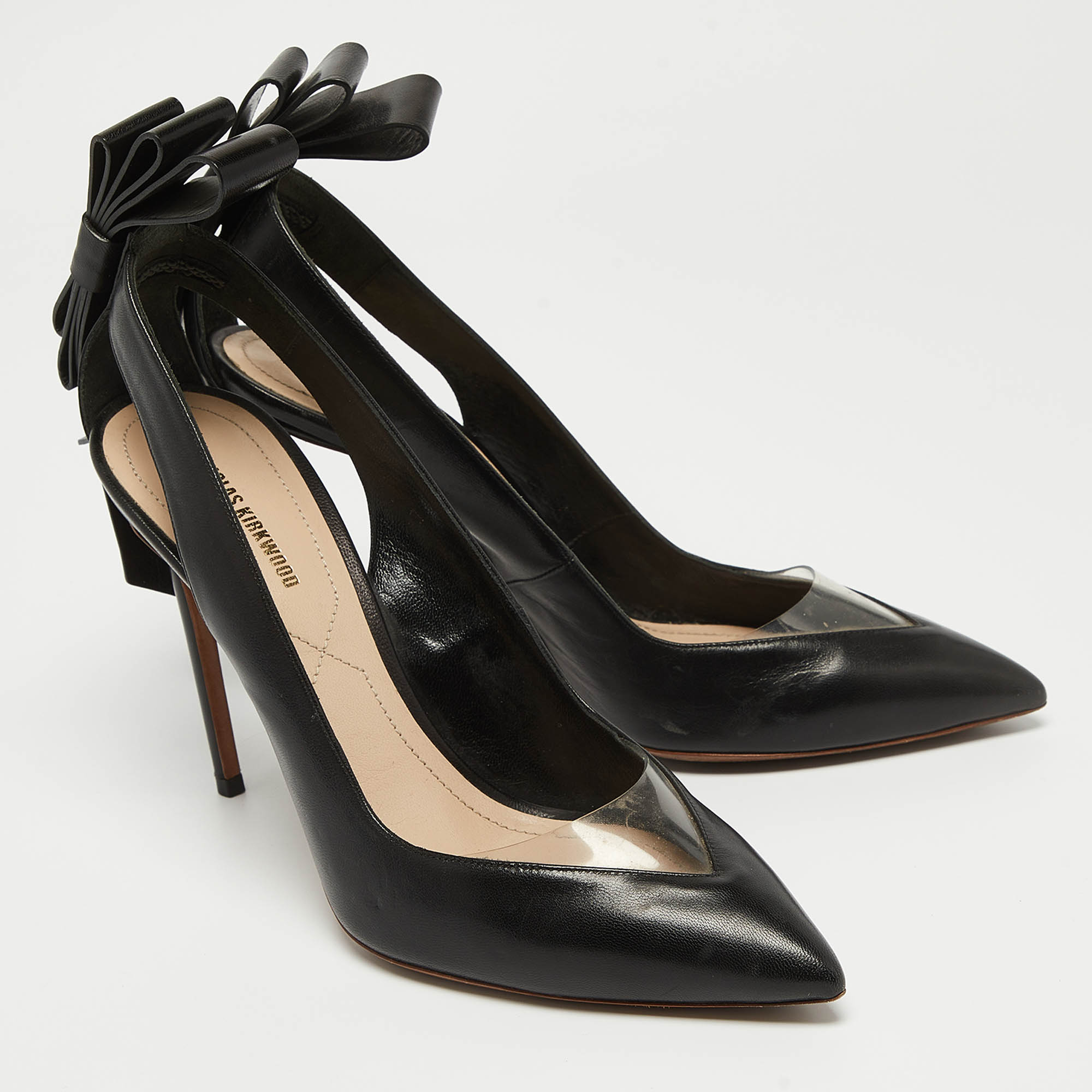 Nicholas Kirkwood Black Leather Bow Slingback Pumps Size 39