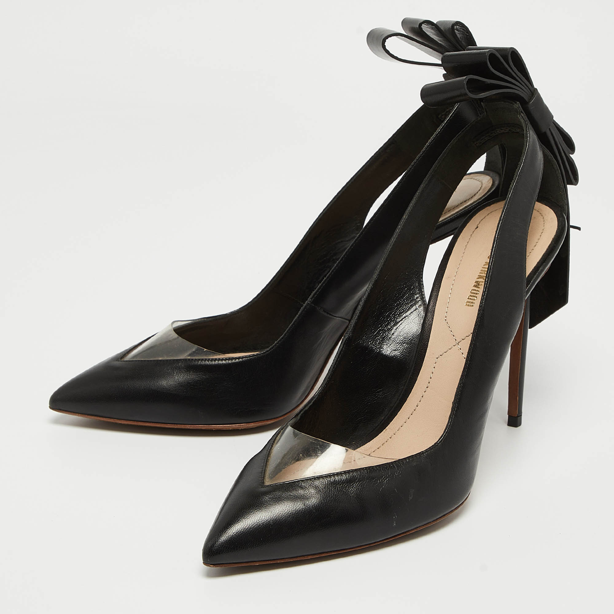 Nicholas Kirkwood Black Leather Bow Slingback Pumps Size 39