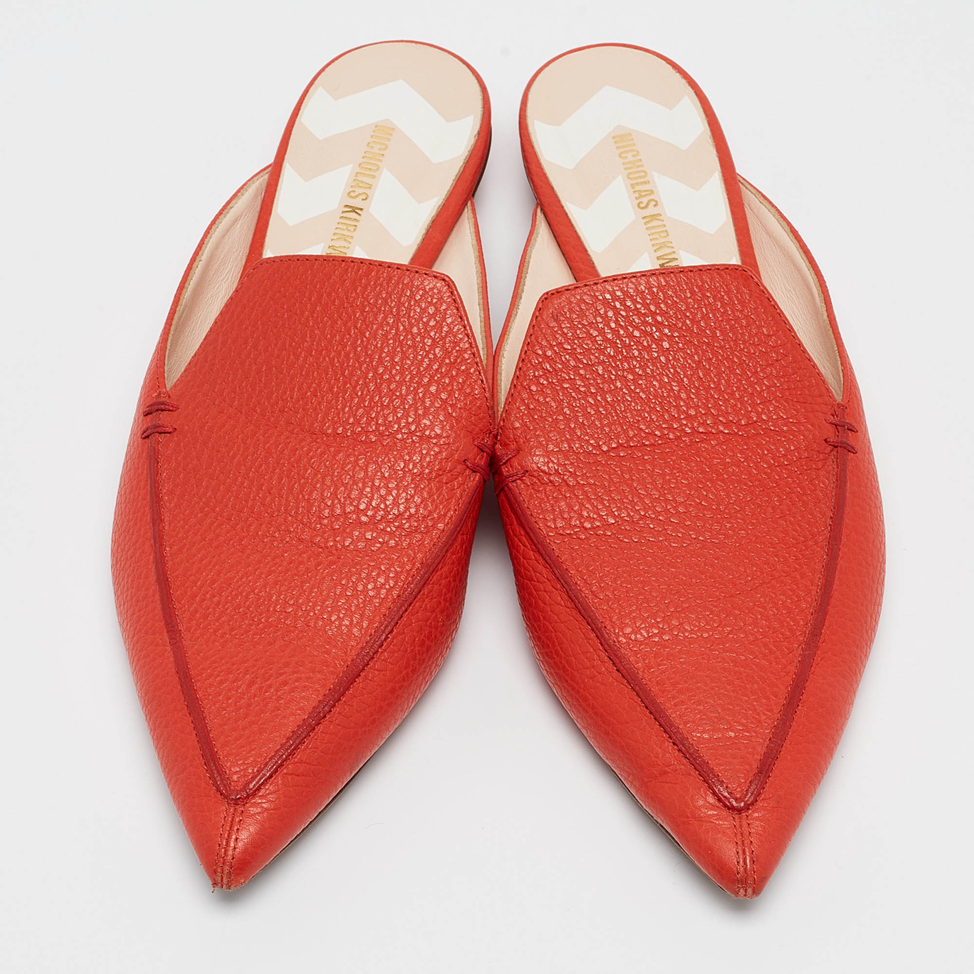 Nicholas Kirkwood Red Leather Beya Pointed Toe Mules Size 41