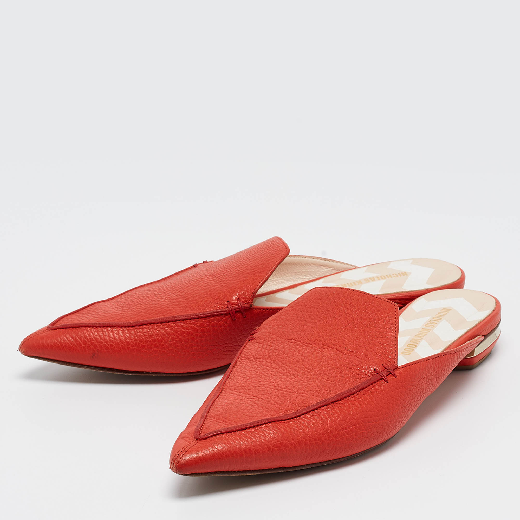 Nicholas Kirkwood Red Leather Beya Pointed Toe Mules Size 41