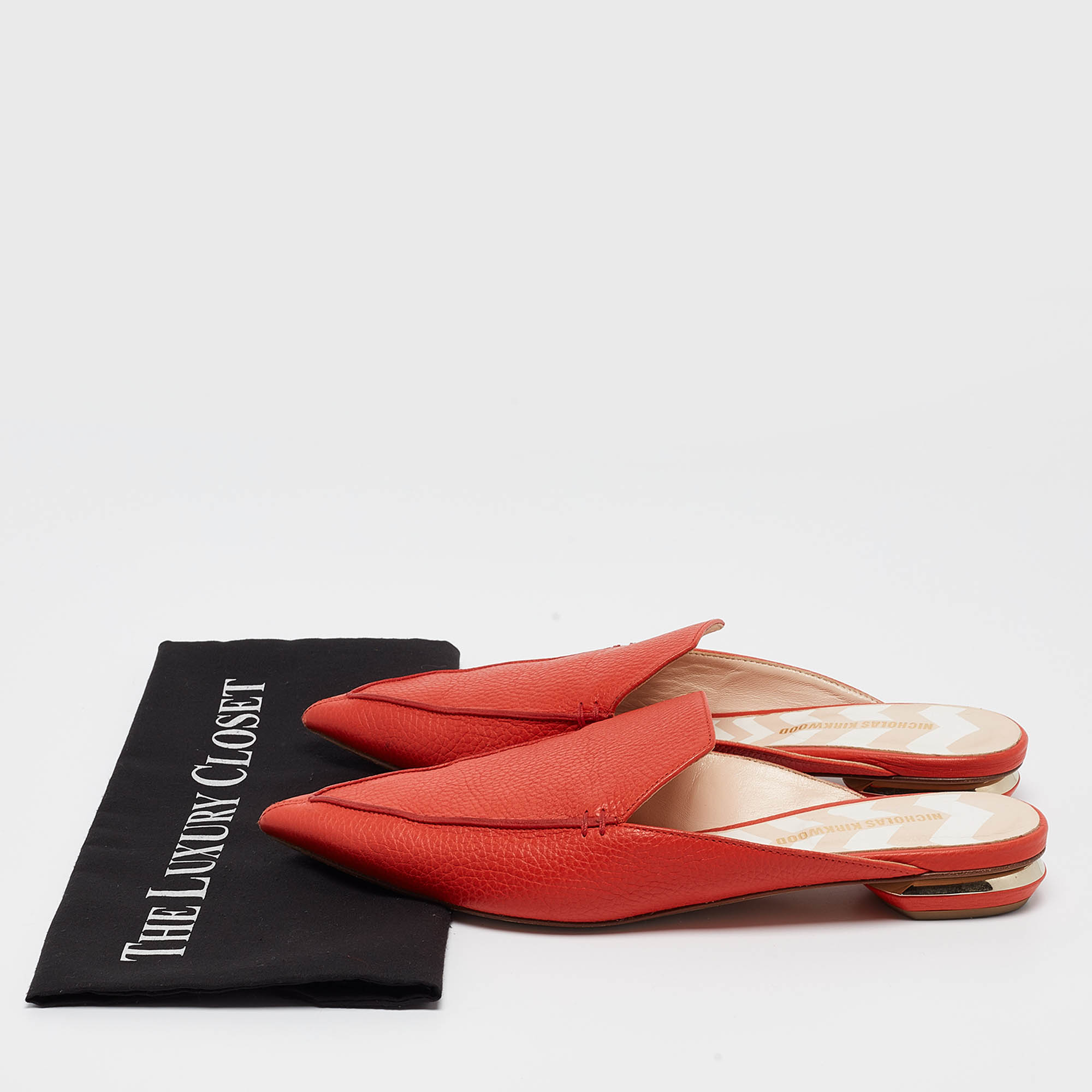 Nicholas Kirkwood Red Leather Beya Pointed Toe Mules Size 41