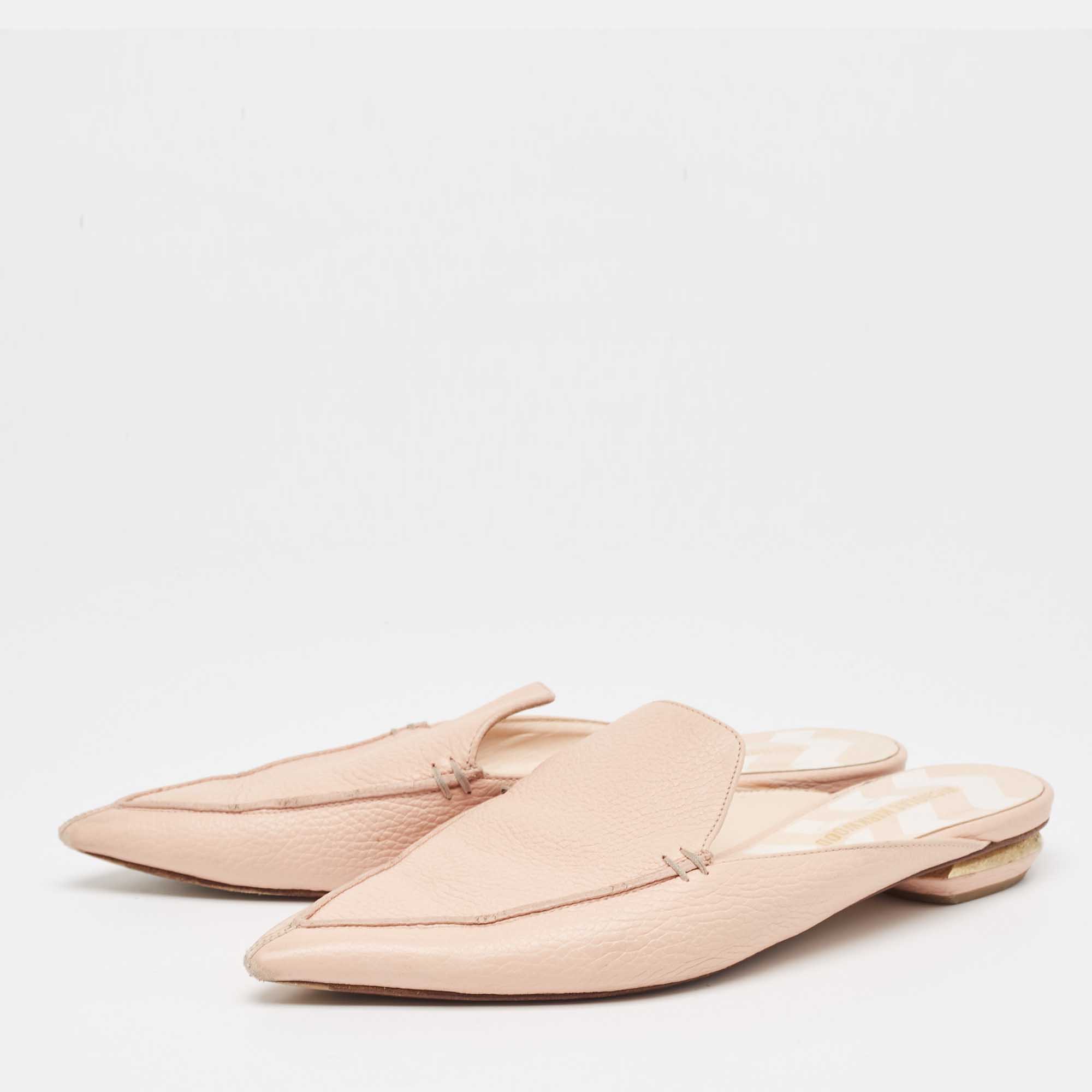 Nicholas Kirkwood Pink Leather Beya Flat Mules Size 41