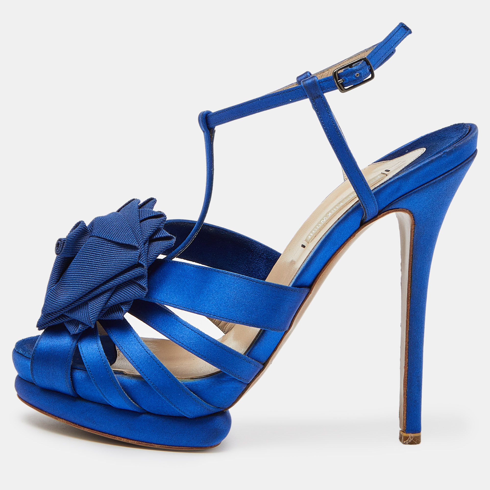 Nicholas kirkwood blue satin platform ankle strap sandals size 39