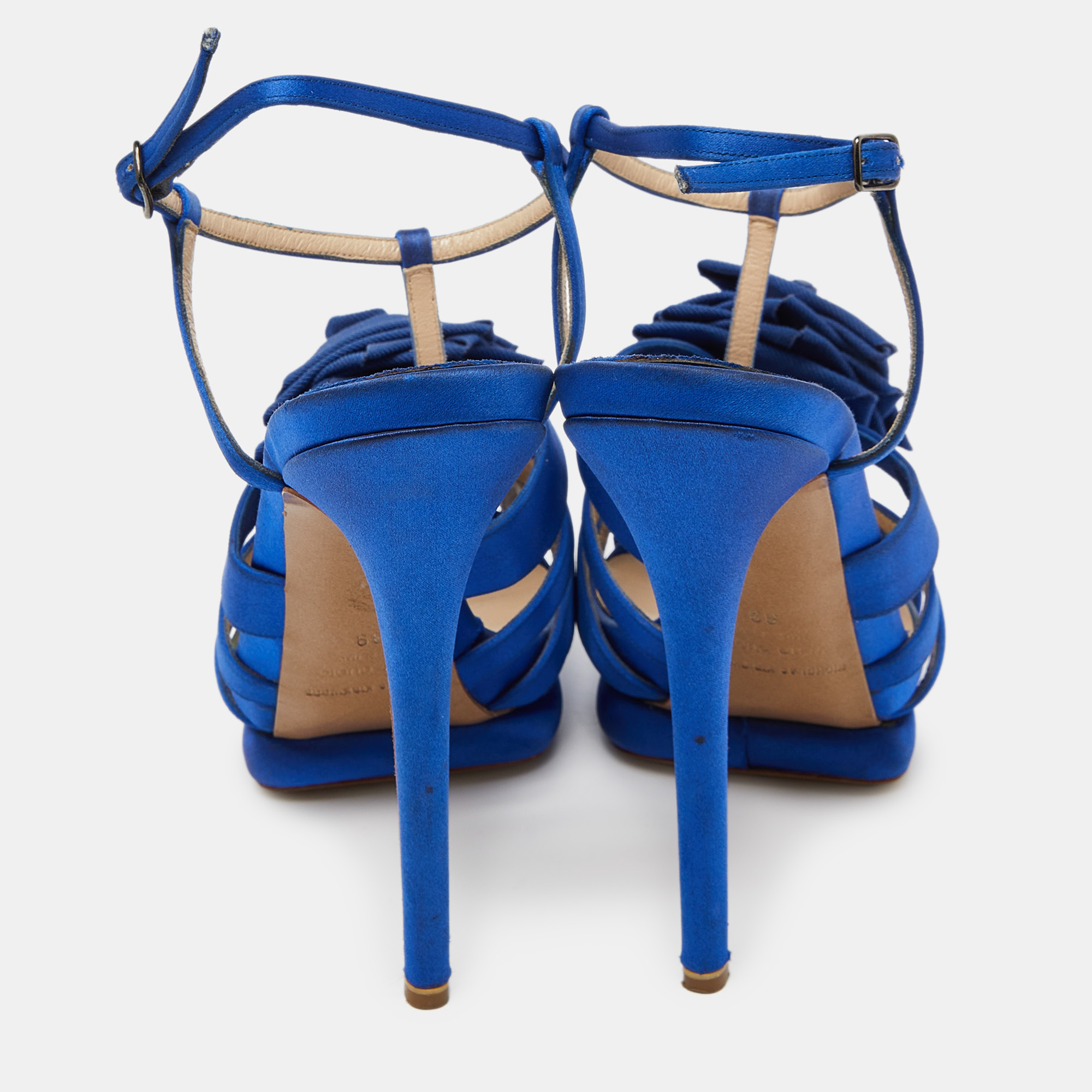 Nicholas Kirkwood Blue Satin Platform Ankle Strap Sandals Size 39