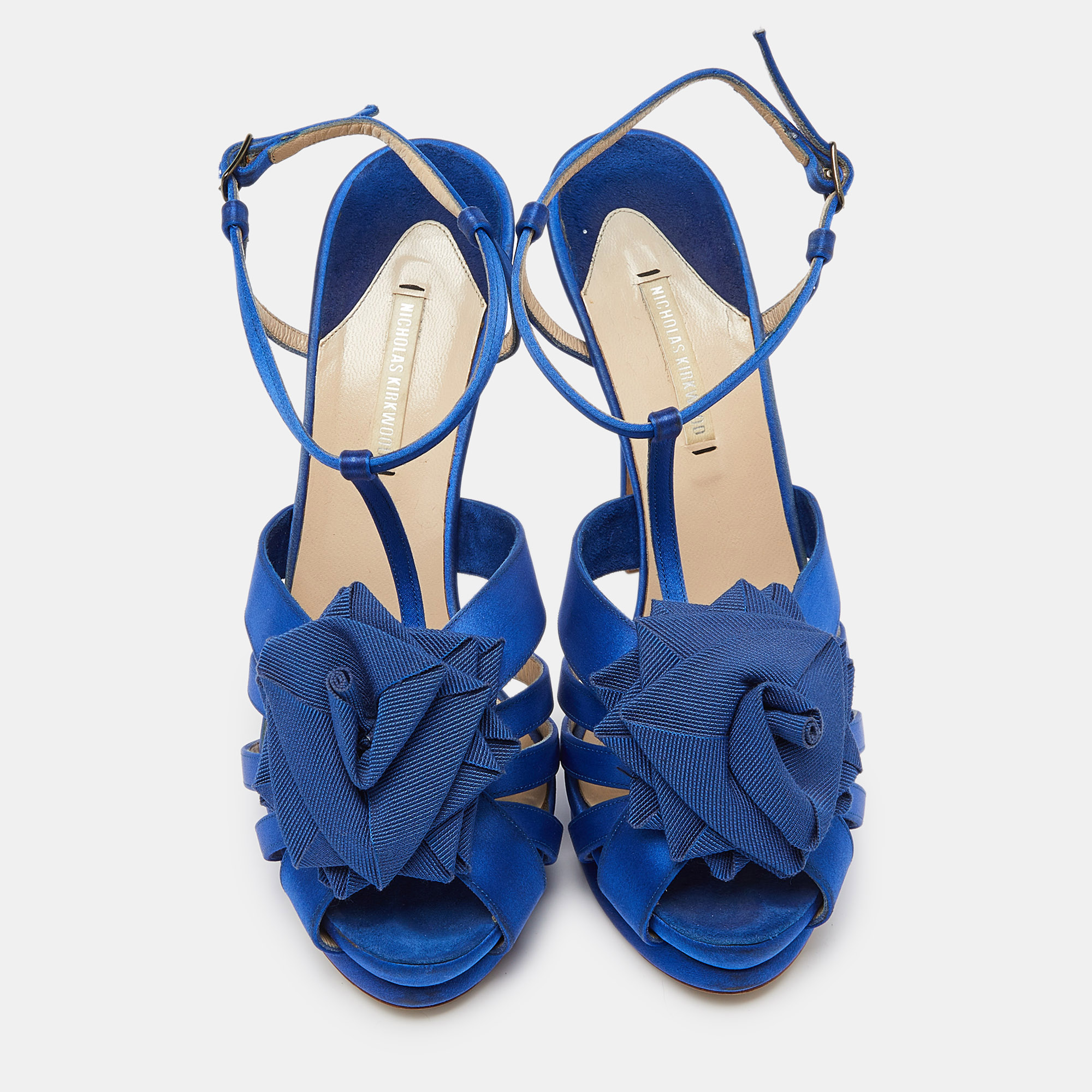 Nicholas Kirkwood Blue Satin Platform Ankle Strap Sandals Size 39