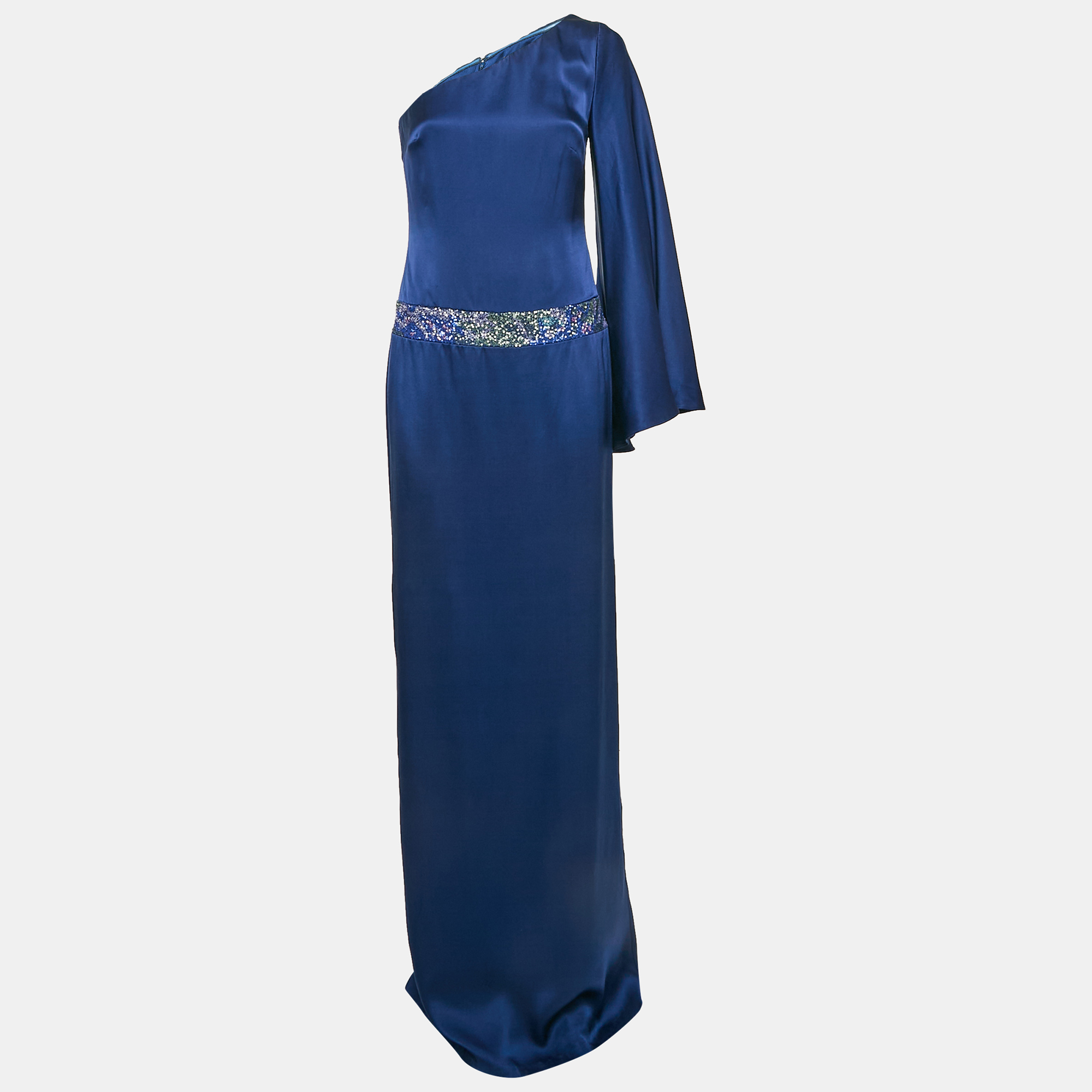 Nicole Miller Blue Sequin Embellished Satin Silk One Shoulder Cocktail Dress M, Navy blue
Nicole Miller Blue Sequin Embellished Satin Silk One Shoulder Cocktail Dress M, Navy blue