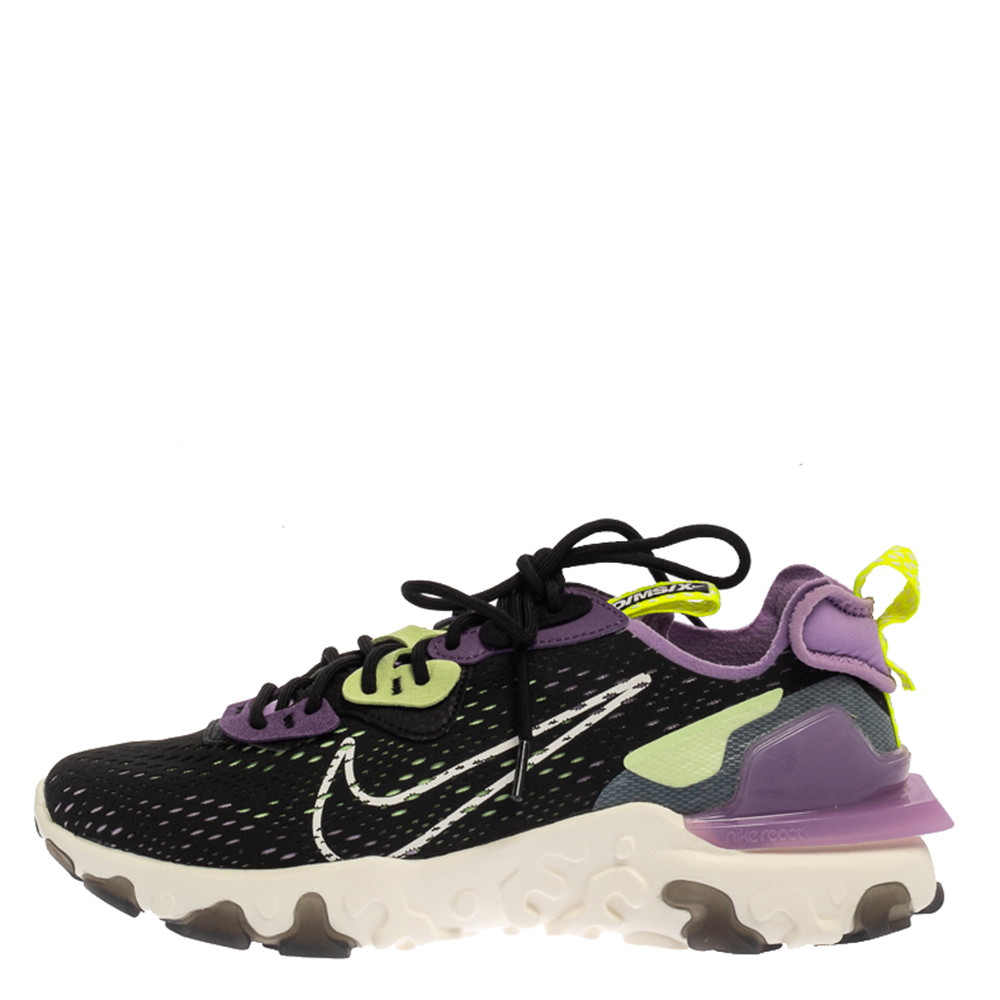 

Nike Black/Purple Leather And Fabric React Vision Sneakers Size