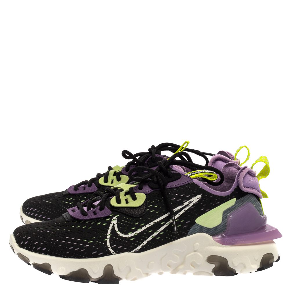 Nike Black/Purple Leather And Fabric React Vision Sneakers Size 43