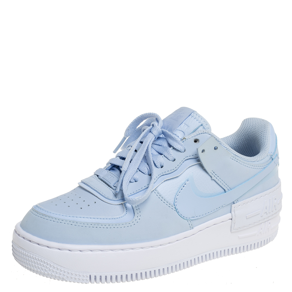 Nike Blue Leather Air Force 1 Shadow Baby Blue Ghost Sneakers Size 37.5