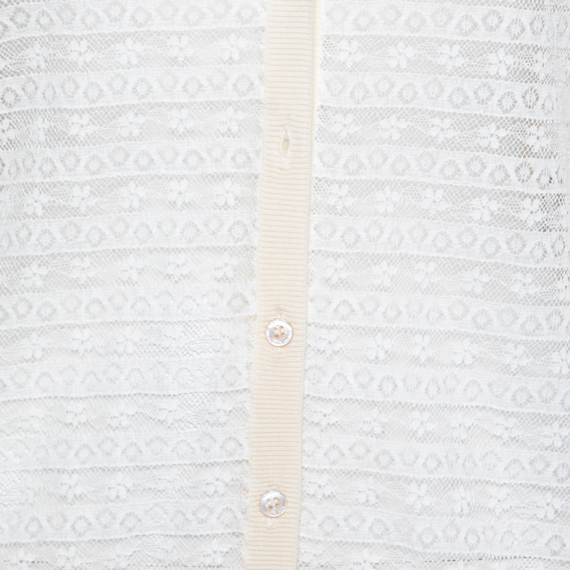 Nina Ricci Cream Striped Knit And Lace Cardigan XL