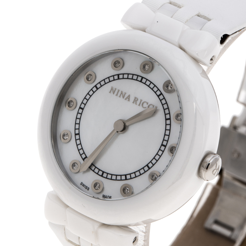 

Nina Ricci White Mother of Pearl and Diamonds Ceramic N054004SM Women's Wristwatch