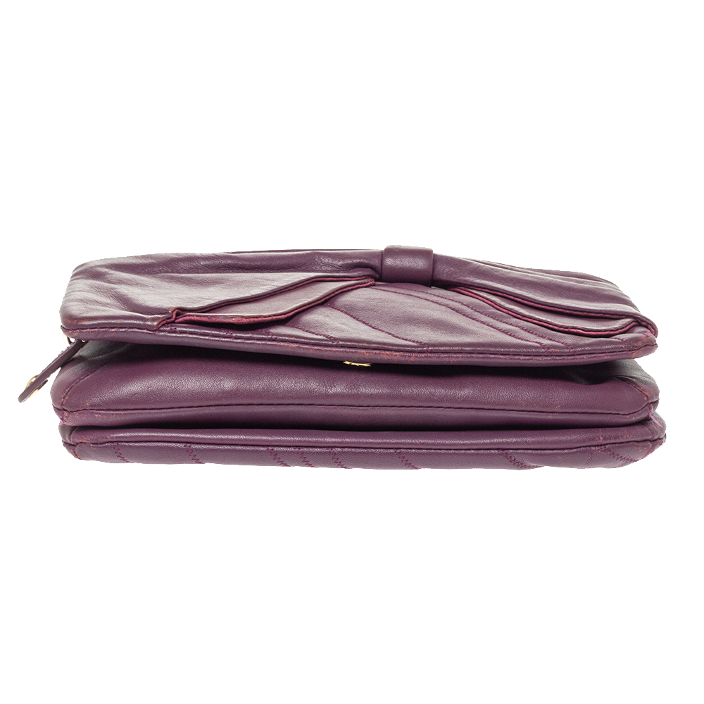 Nina Ricci Purple Leather Pleated Bow Flap Shoulder Bag