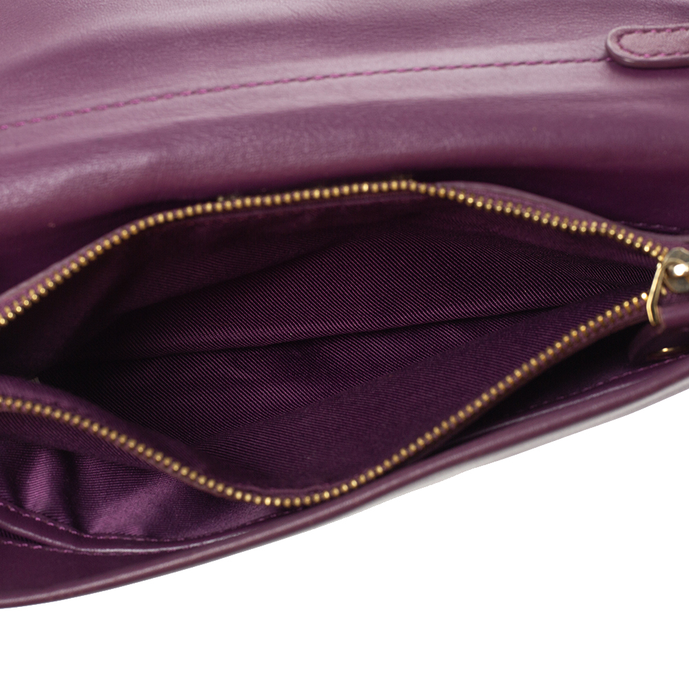 Nina Ricci Purple Leather Pleated Bow Flap Shoulder Bag