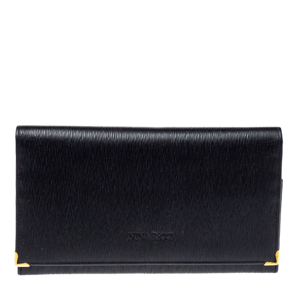 Image of Nina Ricci Black Leather Flap Continental Wallet