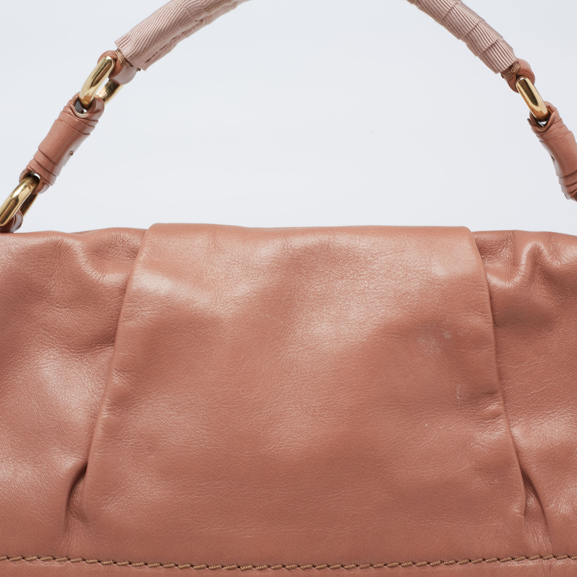 Nina Ricci Rose Beige Leather And Fabric Liane Top Handle Bag