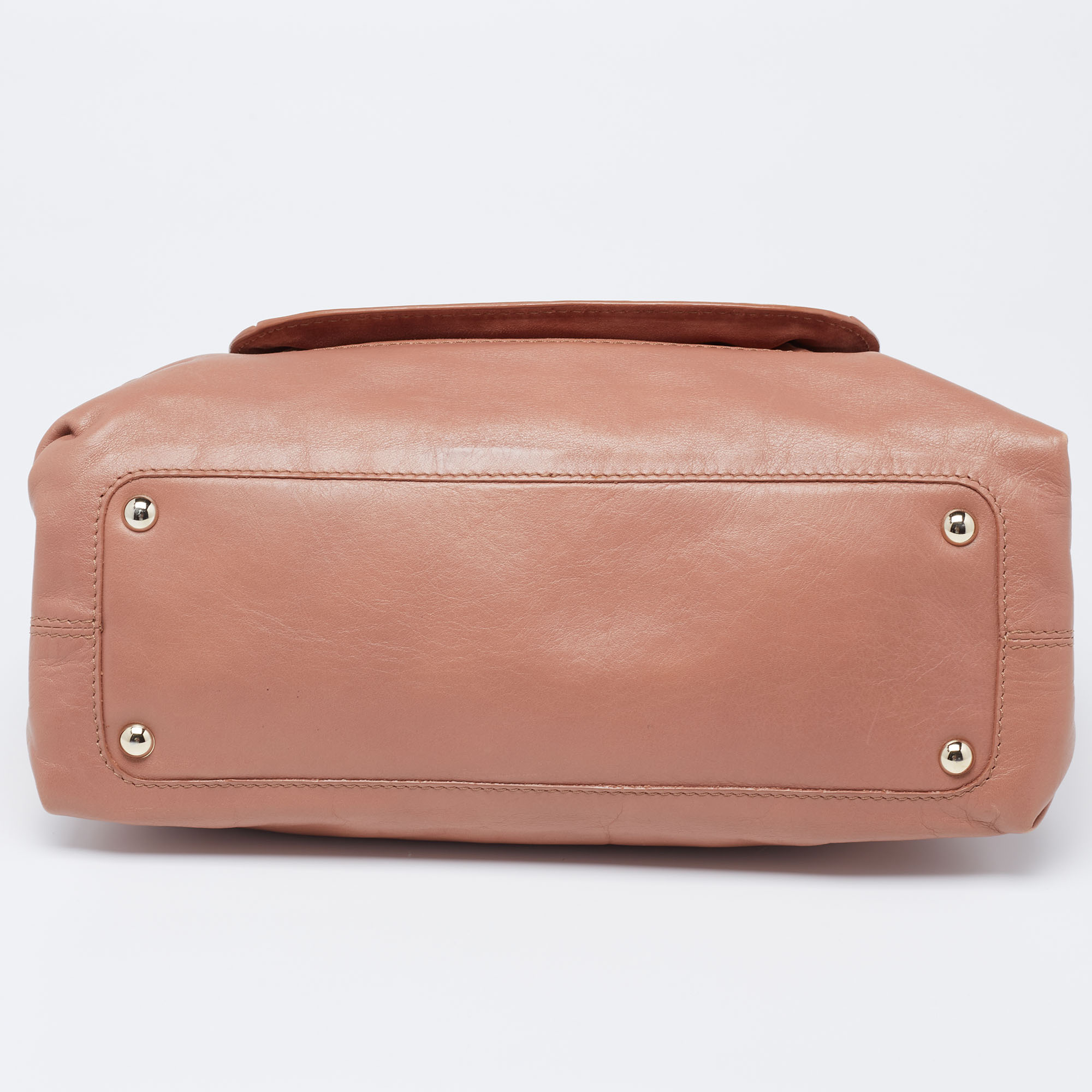 Nina Ricci Rose Beige Leather And Fabric Liane Top Handle Bag