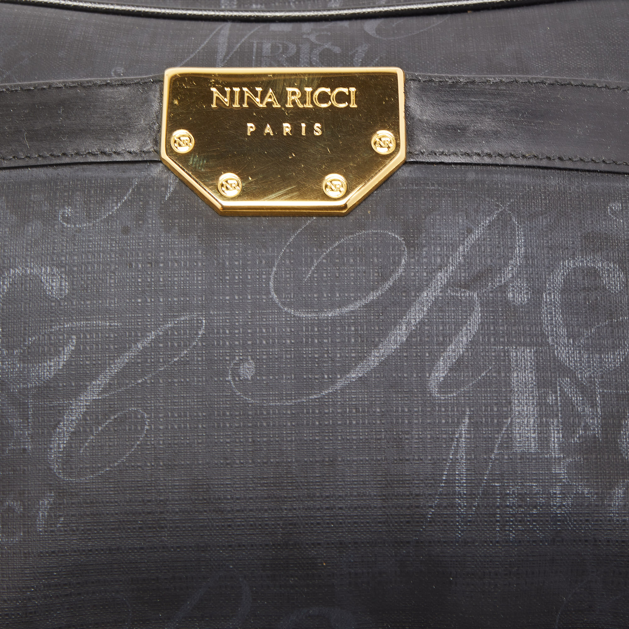 Nina Ricci Black Printed Coated Canvas Logo Shoulder Bag