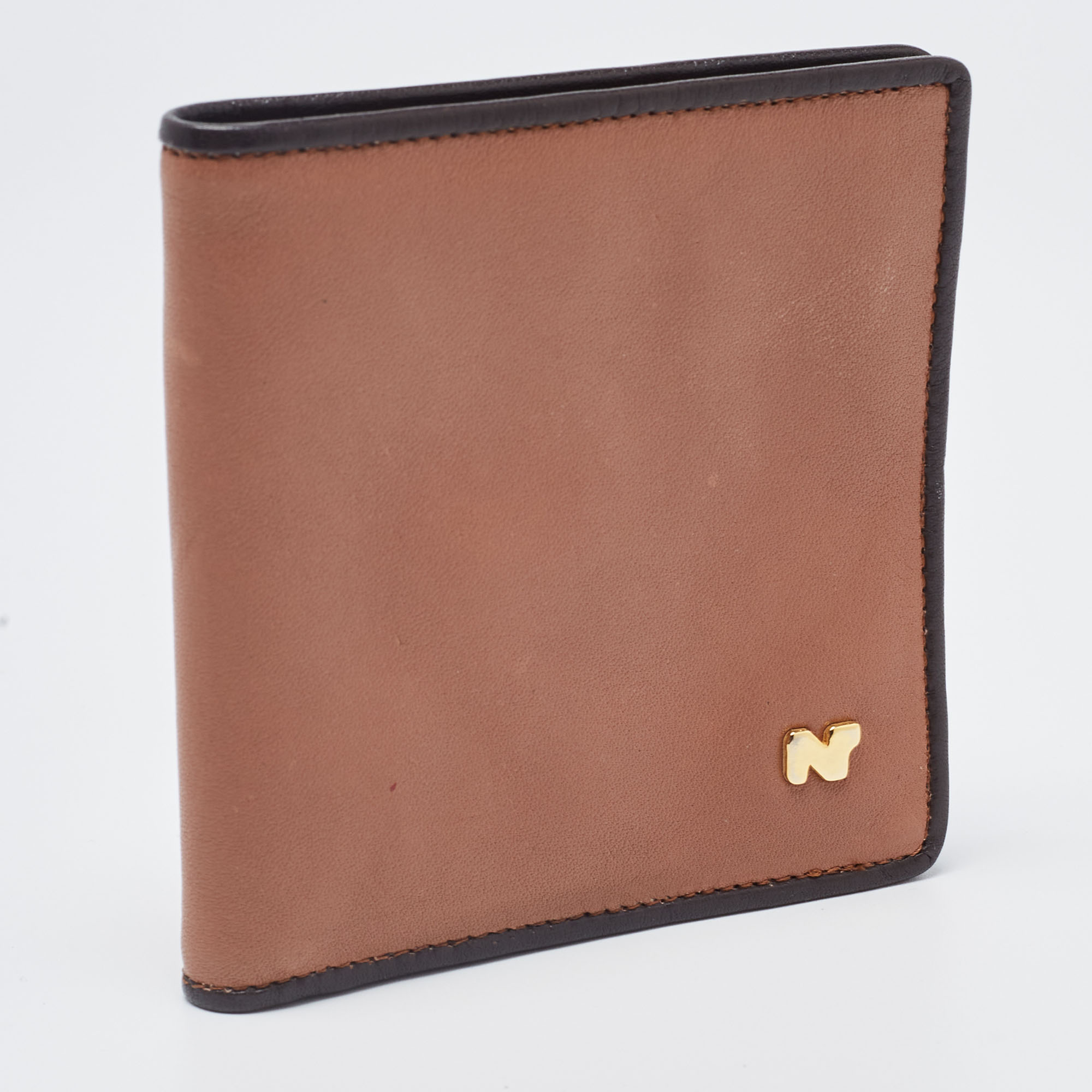 Nina Ricci Two Tone Brown Leather Bifold Compact Wallet