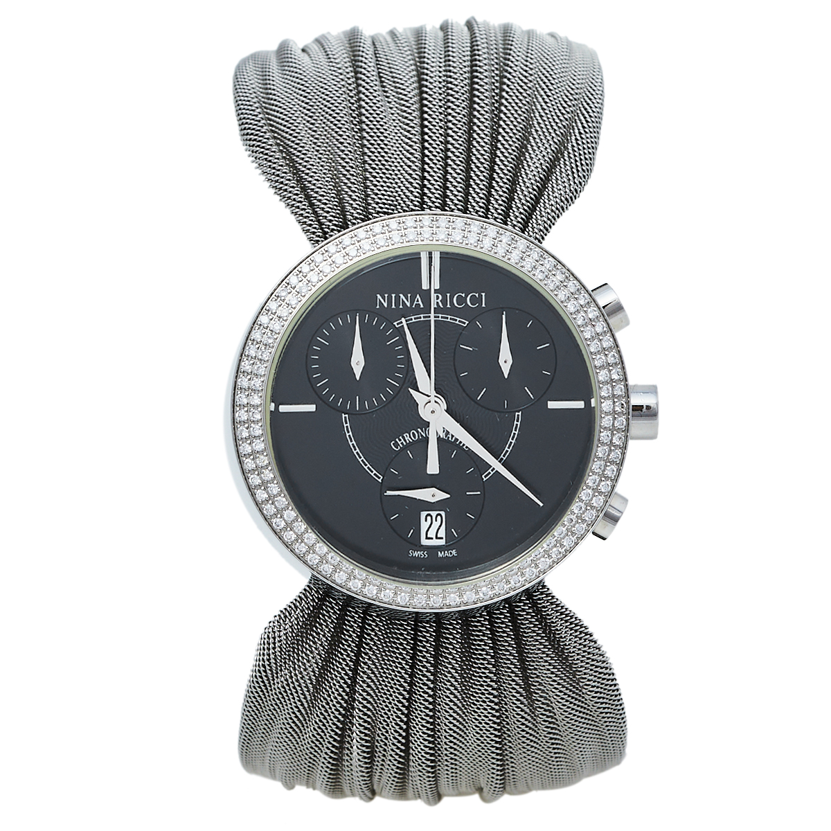 Nina Ricci Black Stainless Steel Diamonds N021.15 Chronograph Women's Wristwatch 32 mm