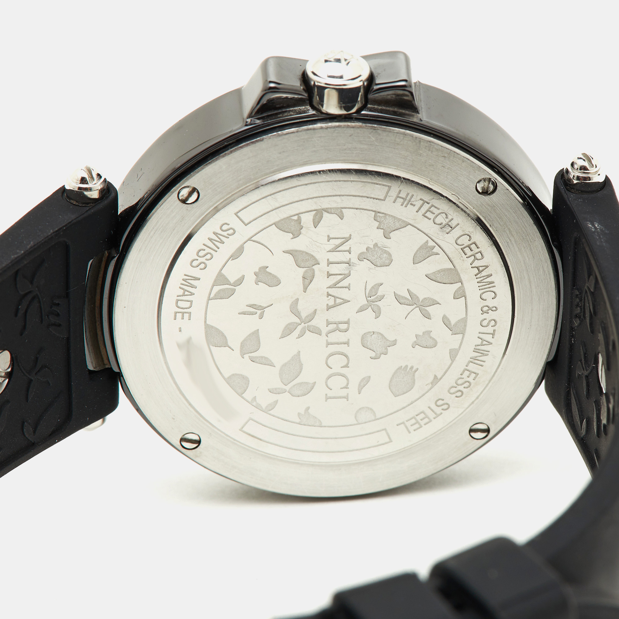 Nina Ricci Black Hi-Tech Ceramic Stainless Steel Silicone Rubber NO68010SM Women's Wristwatch 36.50 Mm