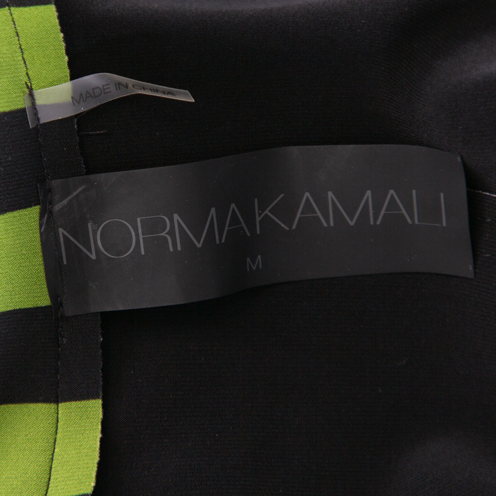 Norma Kamali Green & Black Striped Neoprene Double Breasted Blazer M