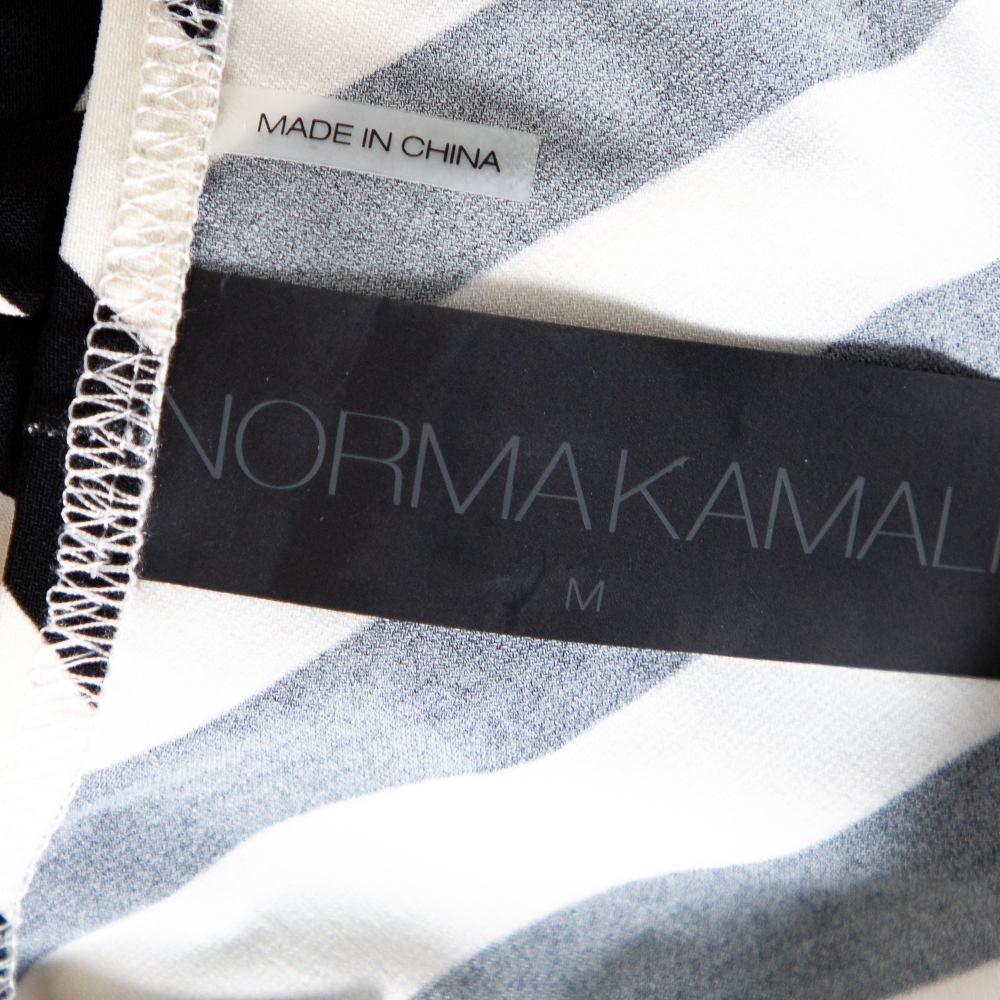 Norma Kamali Monochrome Striped Jersey Wide Leg Sleeveless Jumpsuit M