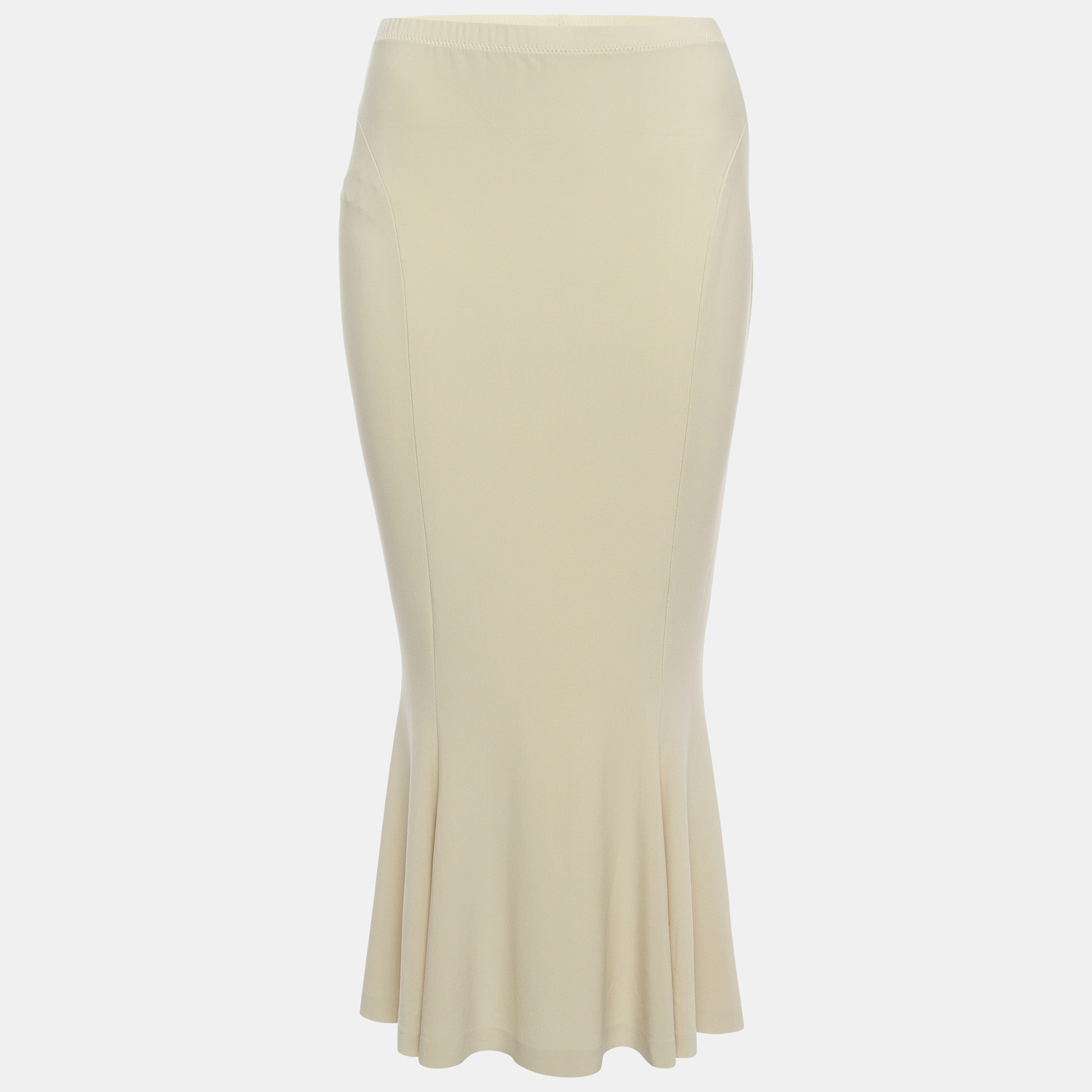 Norma kamali beige stretch knit fishtail midcalf skirt m