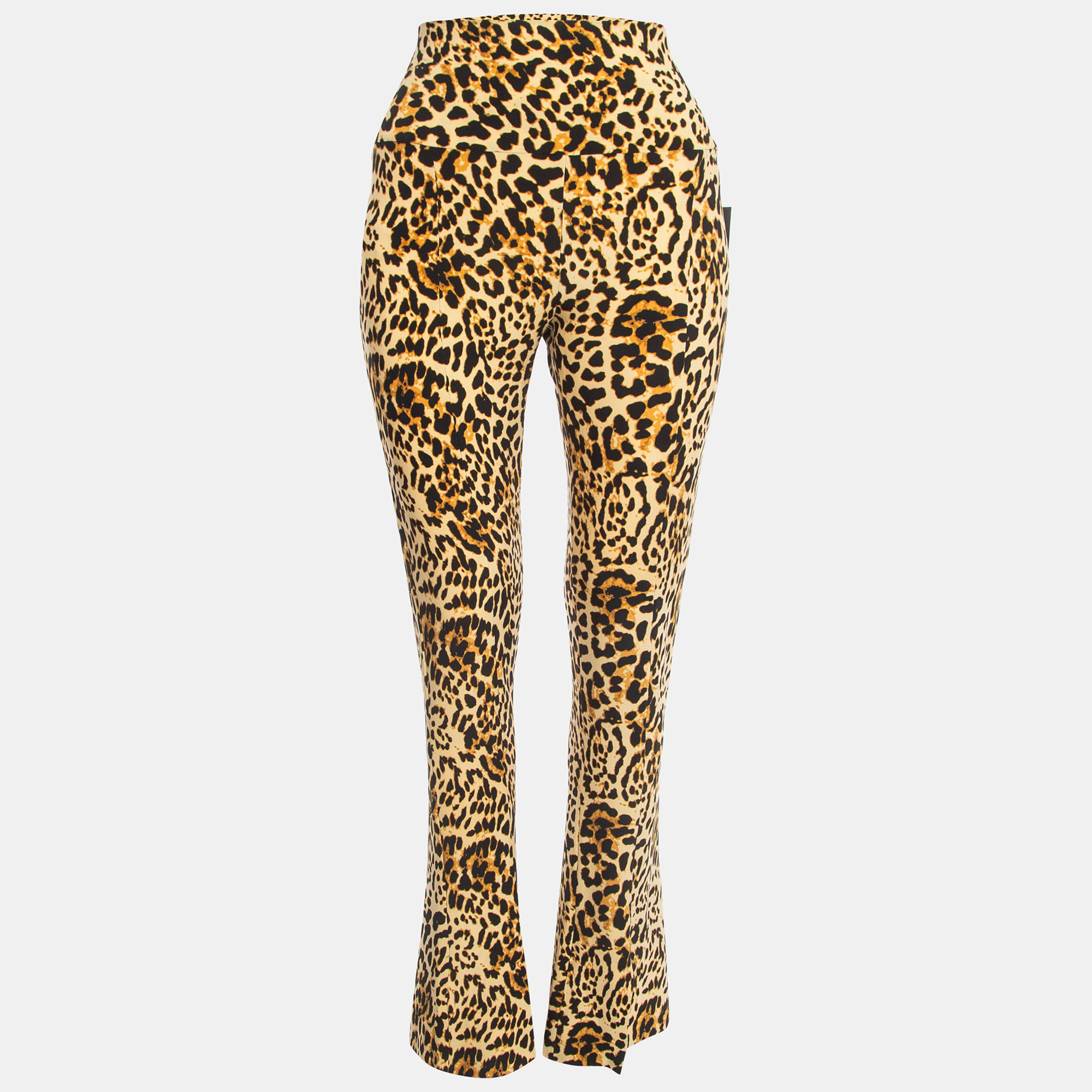 Norma kamali beige leopard print stretch knit high waist spat leggings l