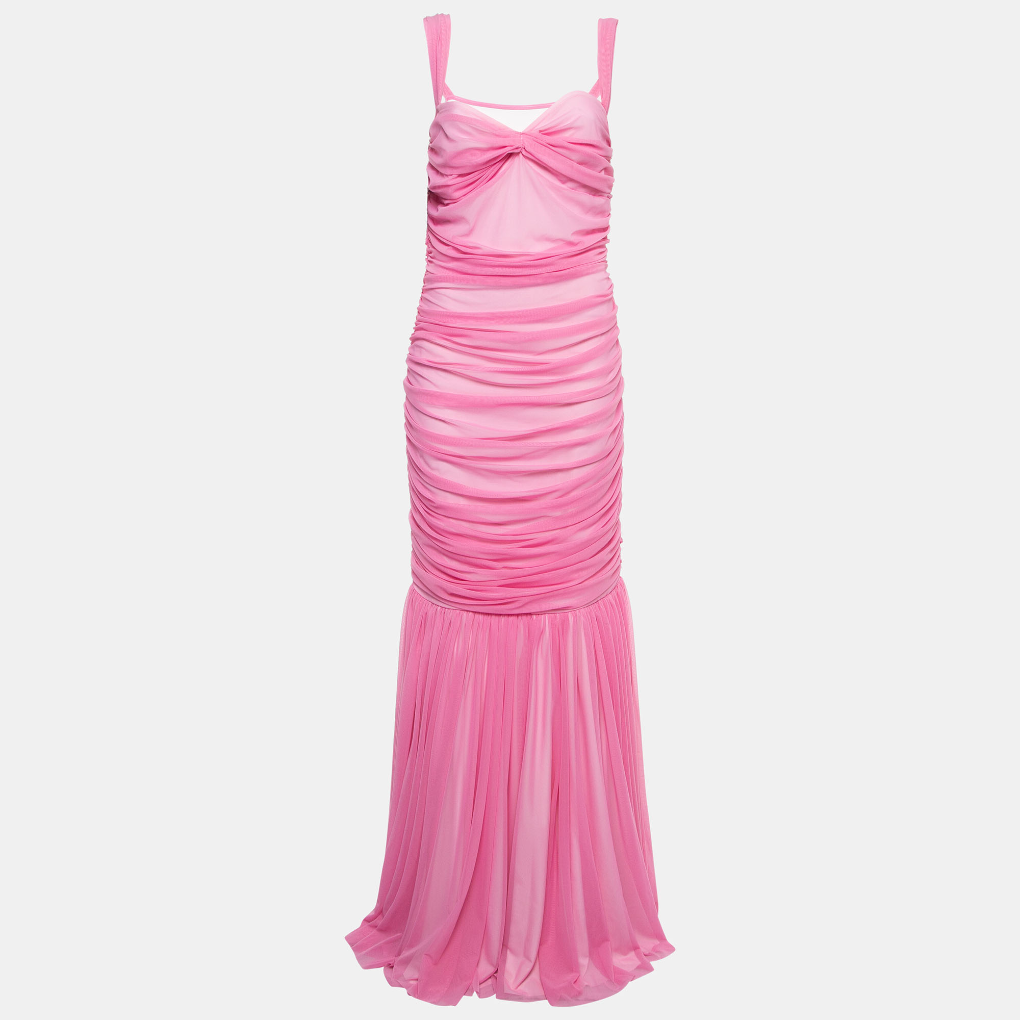 Norma kamali pink mesh walter fishtail gown l
