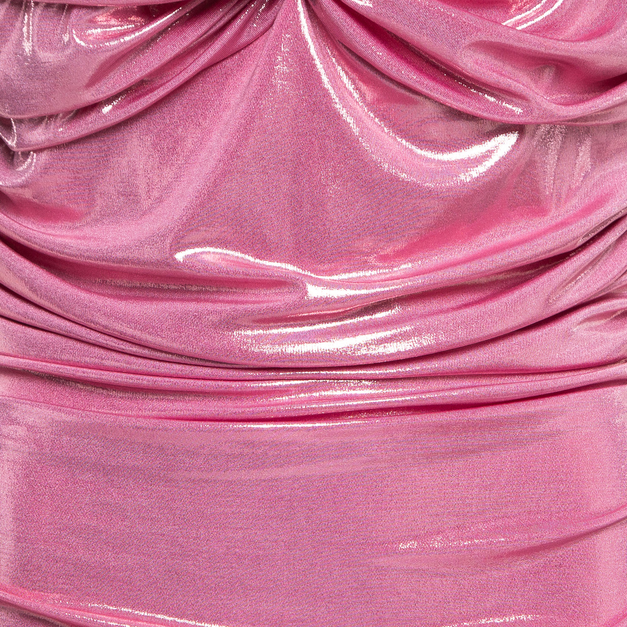 Norma Kamali Pink Lame Walter Wing Sleeves Mini Dress L