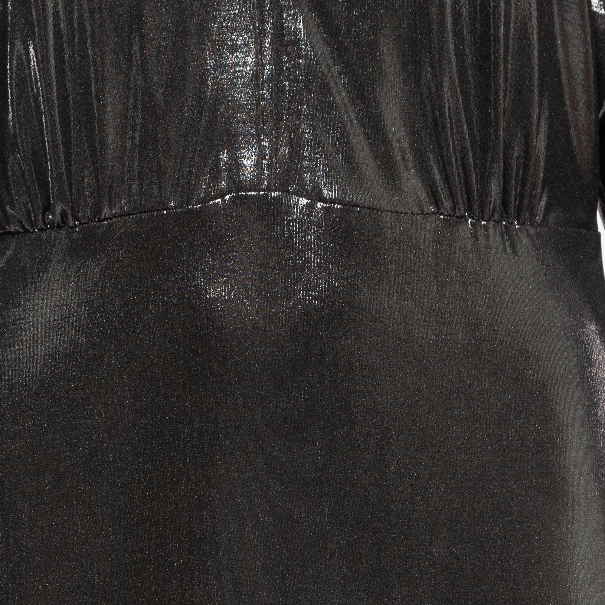 Norma Kamali Black Lame Fabric Obie Midi Dress M
