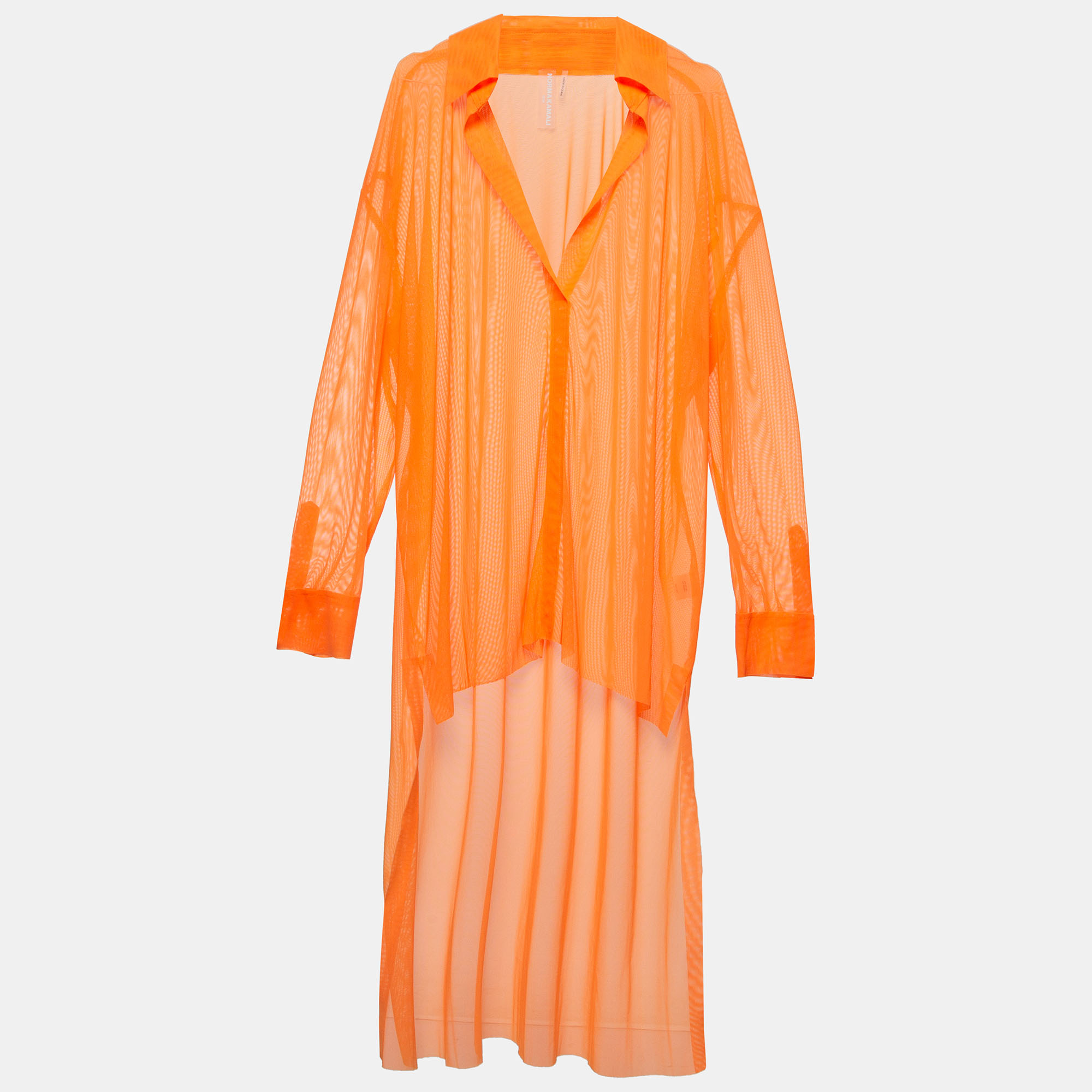 Norma Kamali Orange Mesh Hi Low Oversized Sheer Shirt M