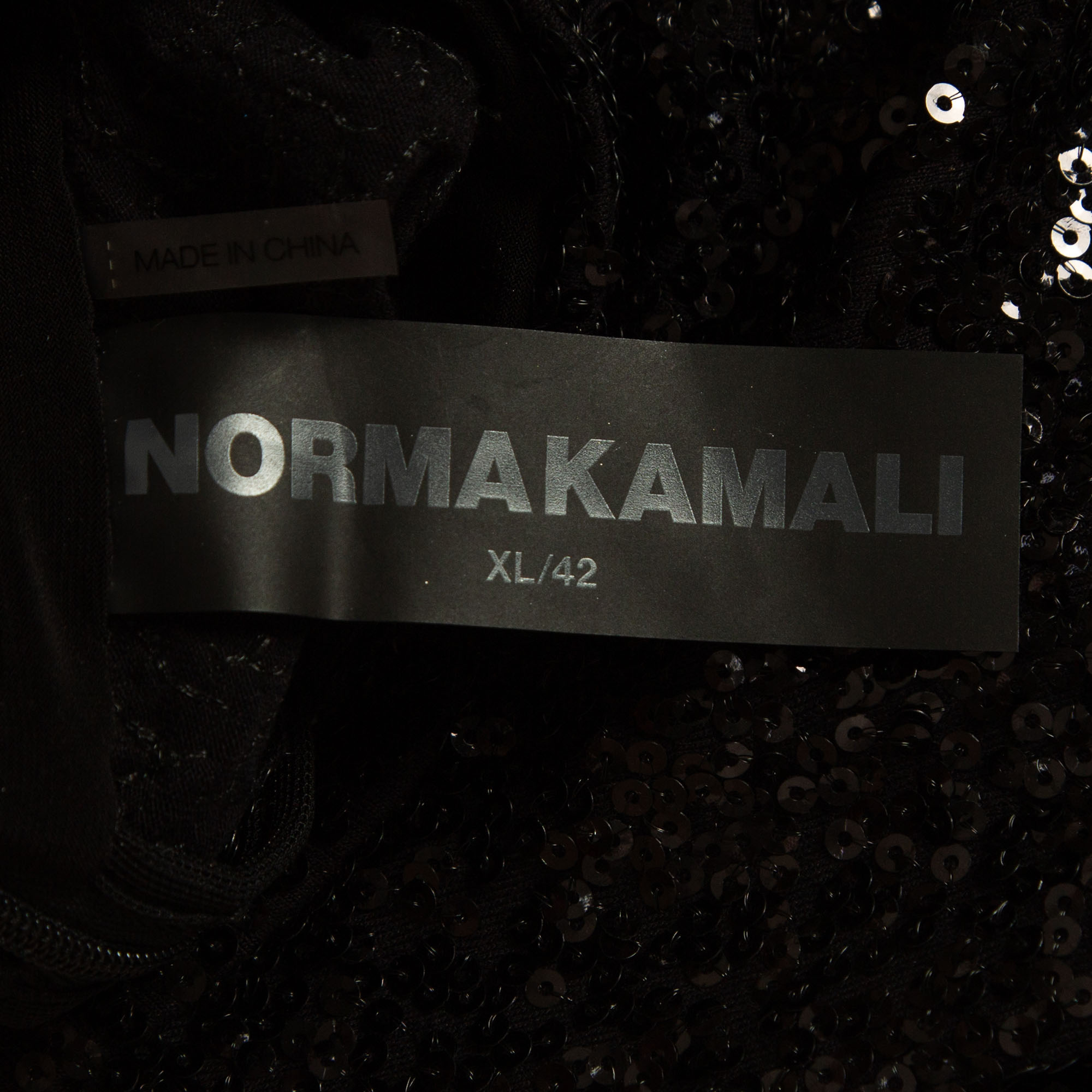 Norma Kamali Black Sequin Detail Fishtail Midi Dress XL