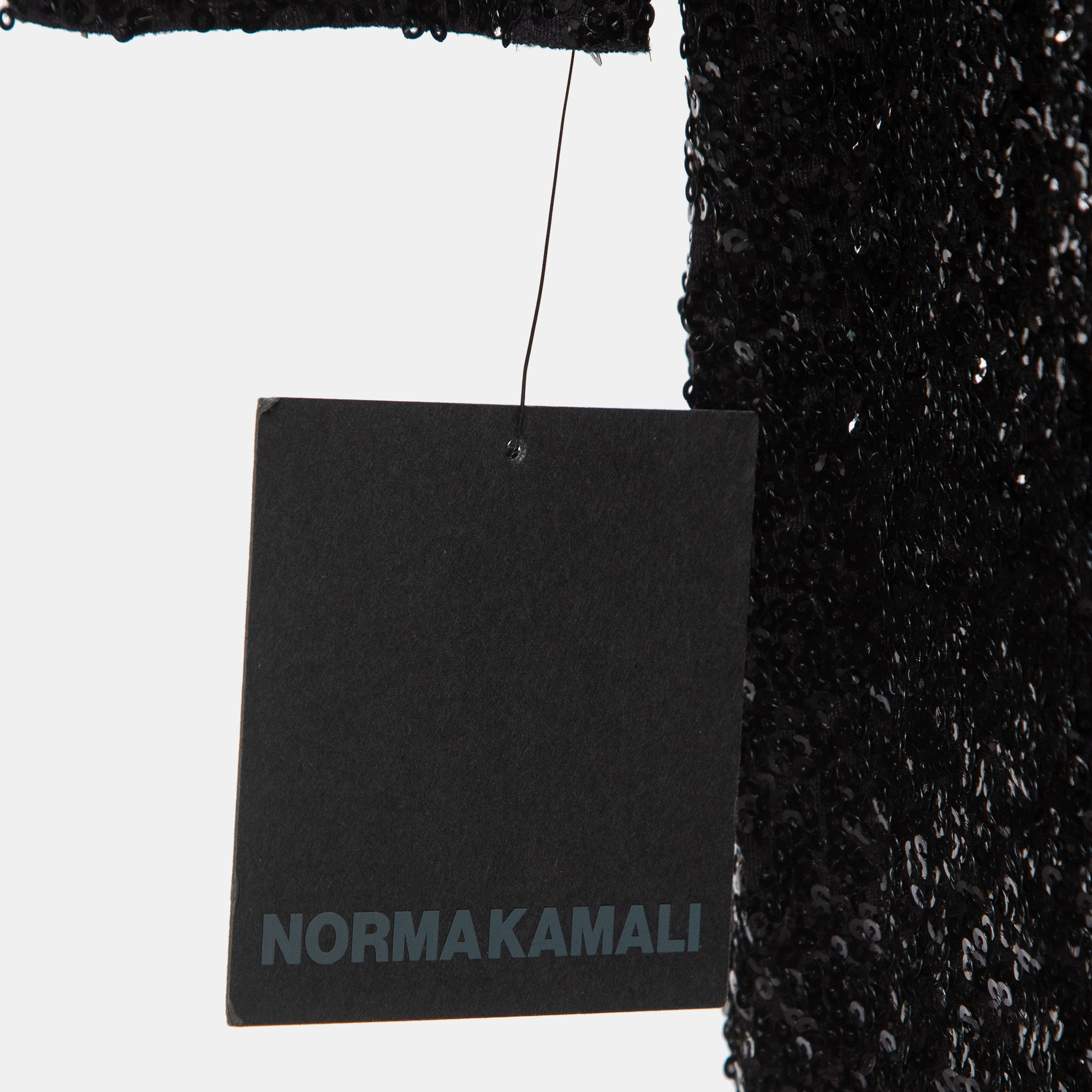 Norma Kamali Black Sequin Detail Fishtail Midi Dress XL