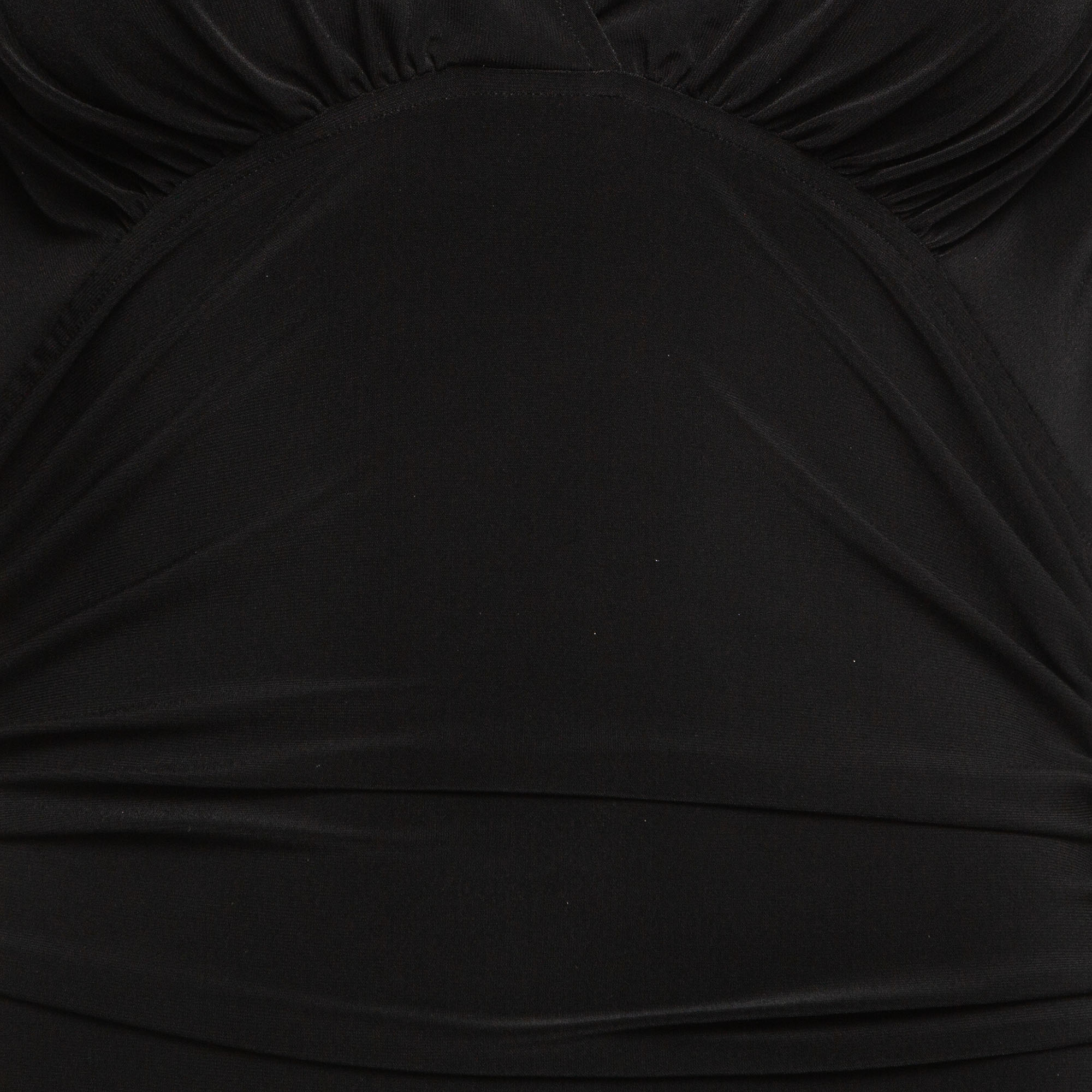Norma Kamali Black Lycra Shirred Side Detail Tara Midi Dress M