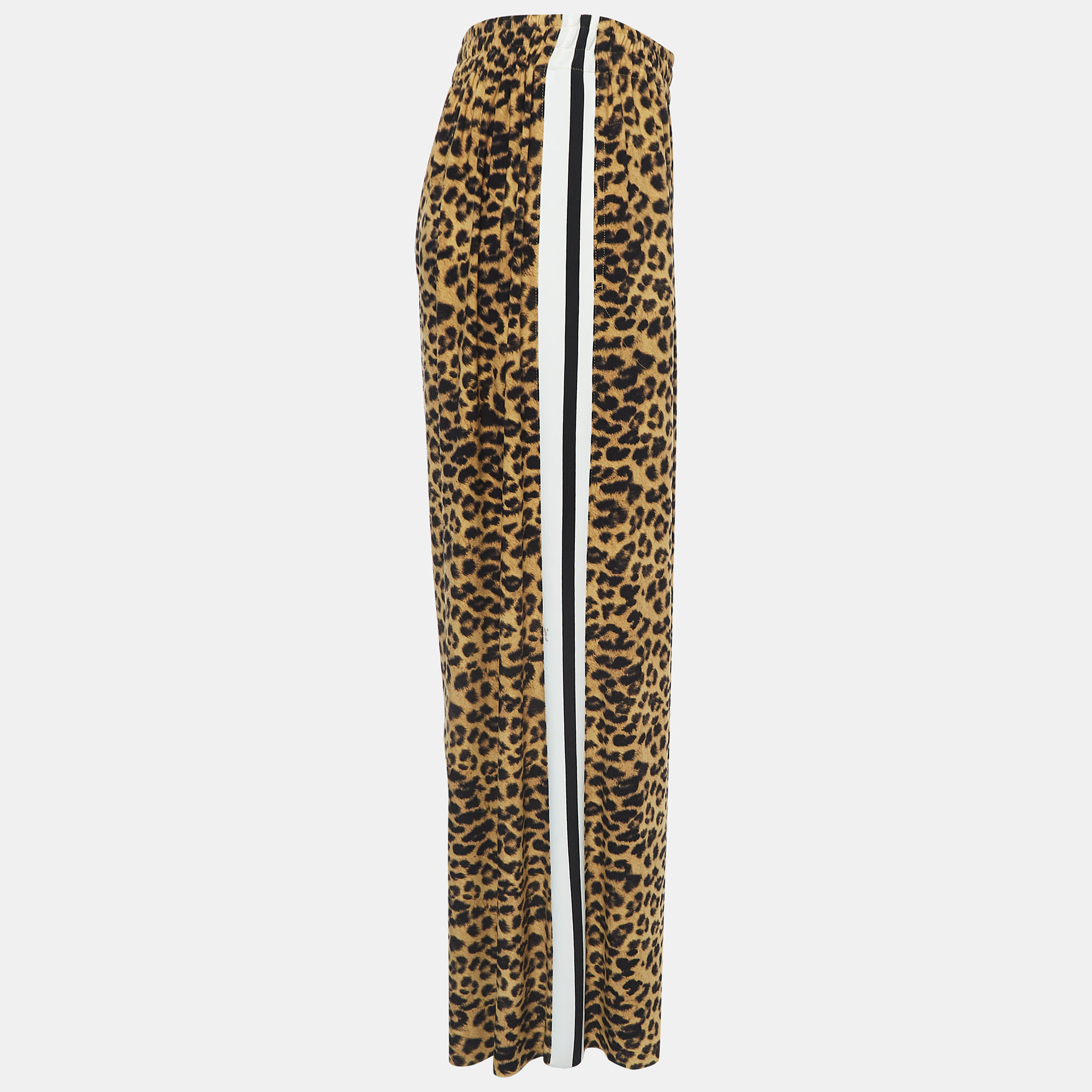 Norma Kamali Brown Leopard Printed Jersey Wide Leg Pants S