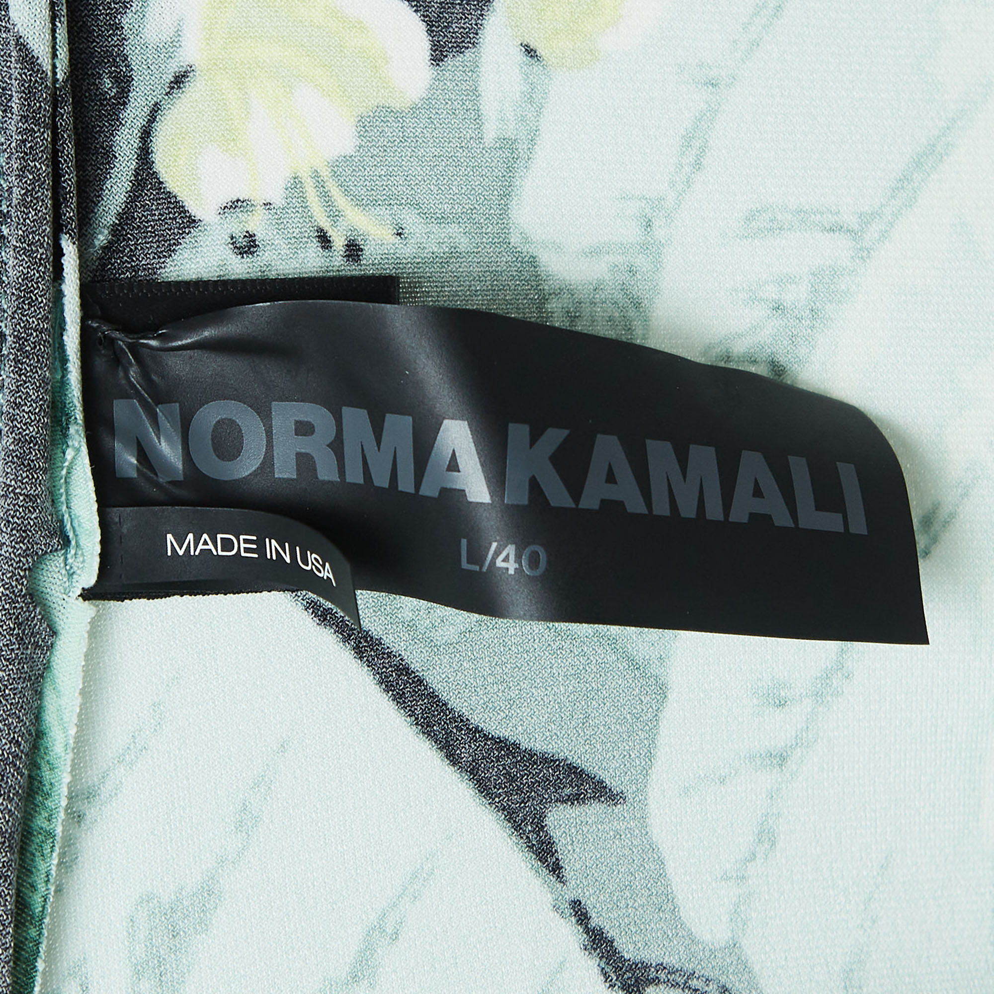 Norma Kamali Green Leaf Printed Jersey Off-shoulder Fishtail Dress L