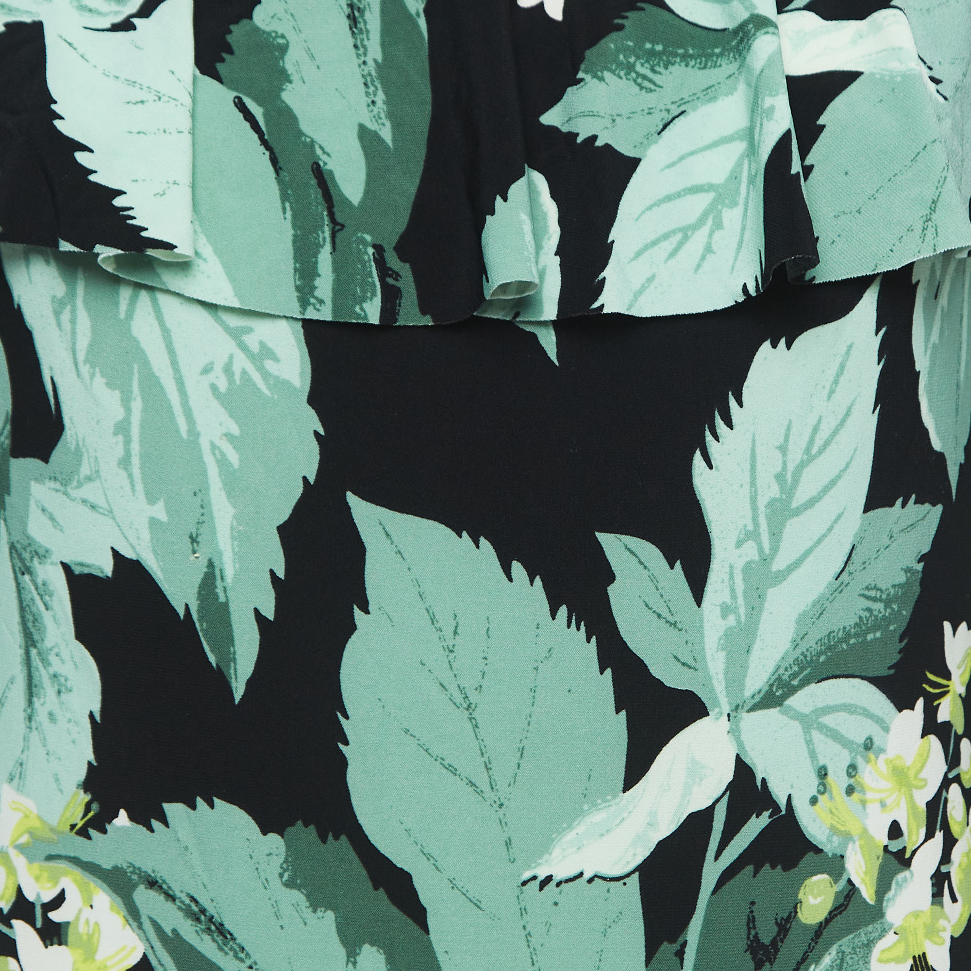 Norma Kamali Green Leaf Printed Jersey Off-shoulder Fishtail Dress L