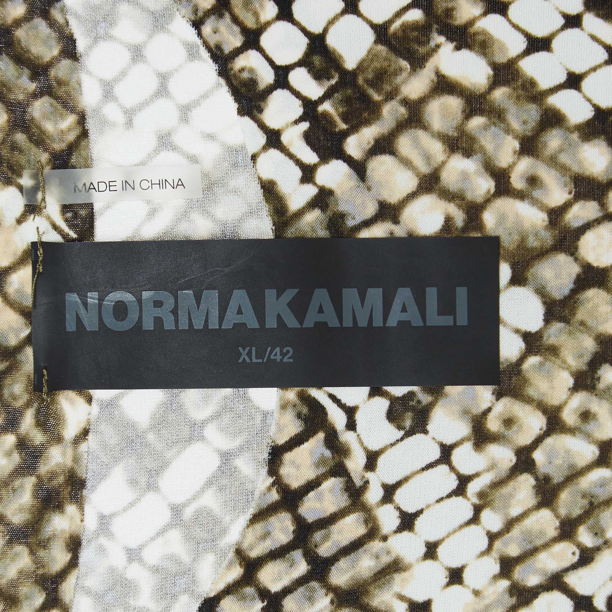 Norma Kamali White/Green Python Print Jersey Fishtail Midi Dress XL