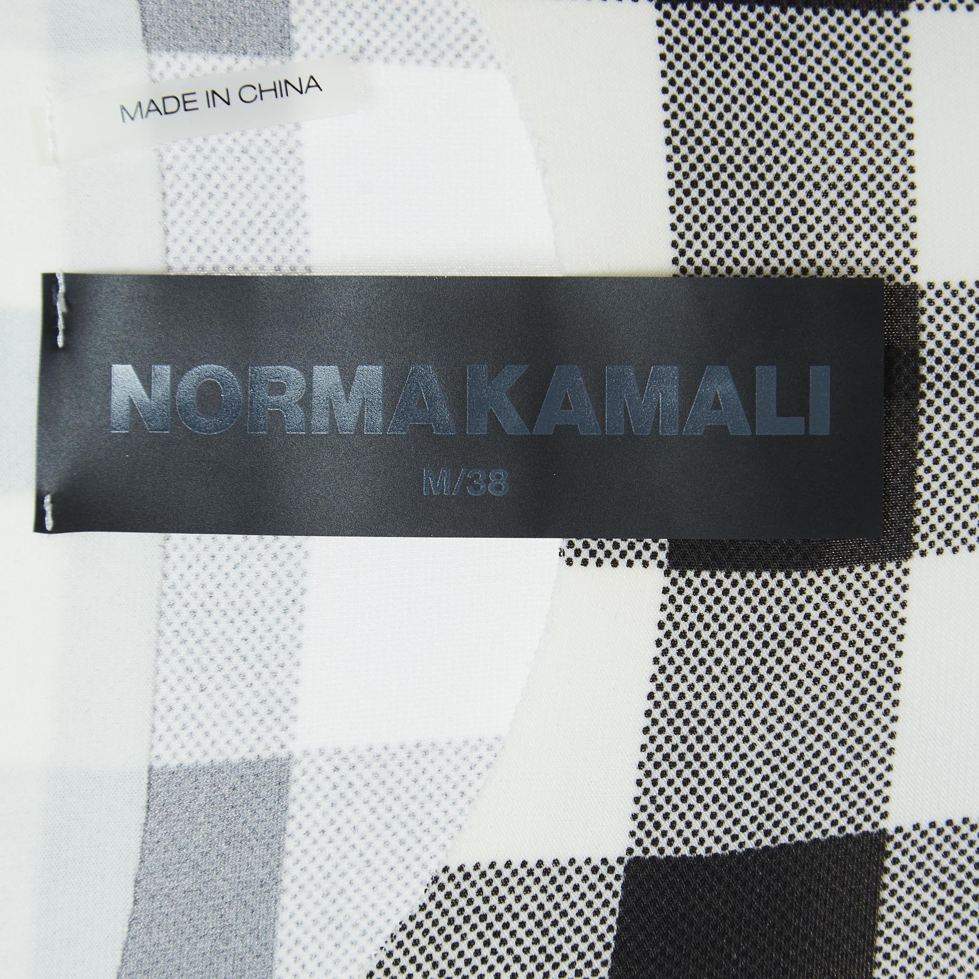Norma Kamali Black/White Checked Jersey Fishtail Midi Dress M