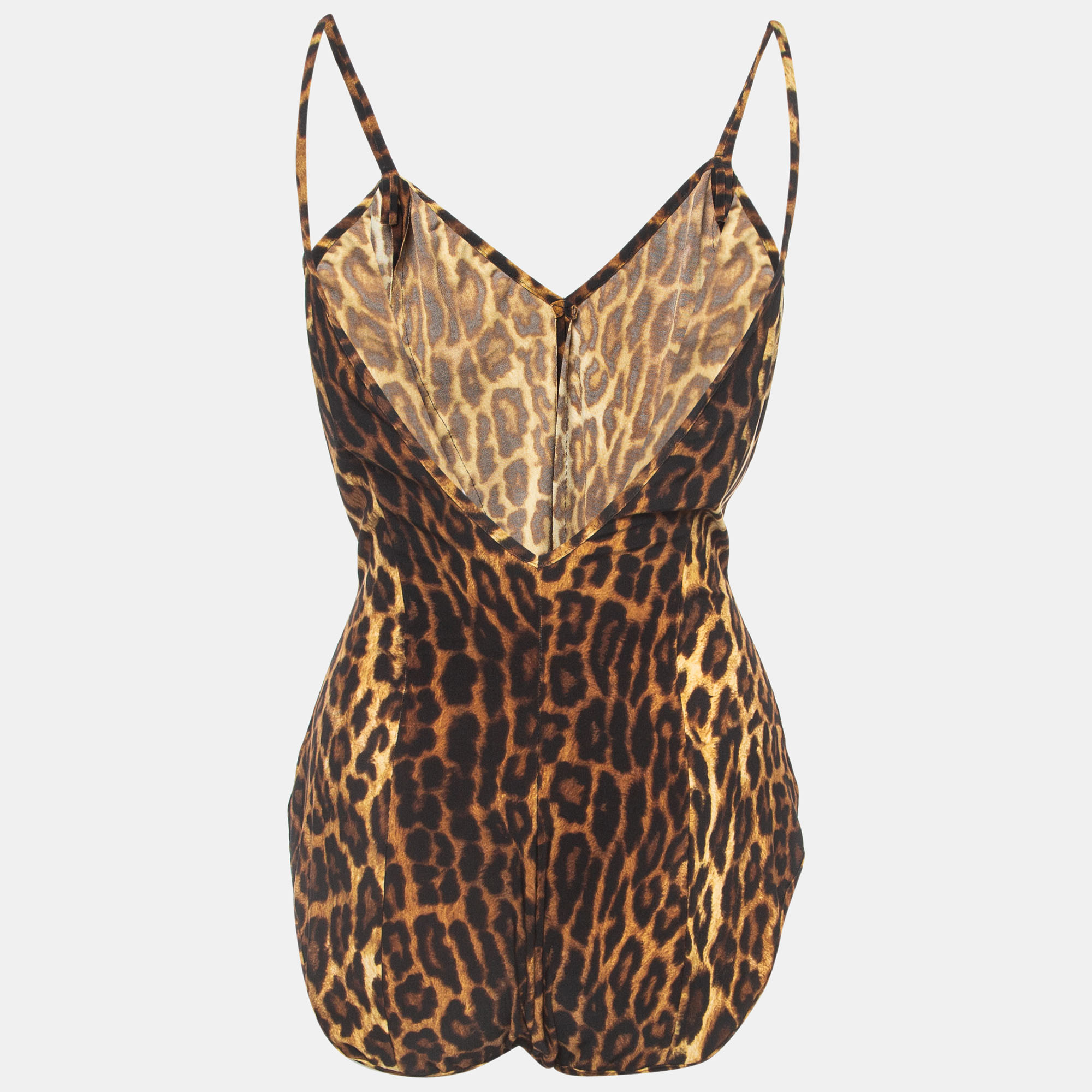 Norma Kamali Beige Leopard Print Strappy Wonderwoman Mio  Swimsuit XL