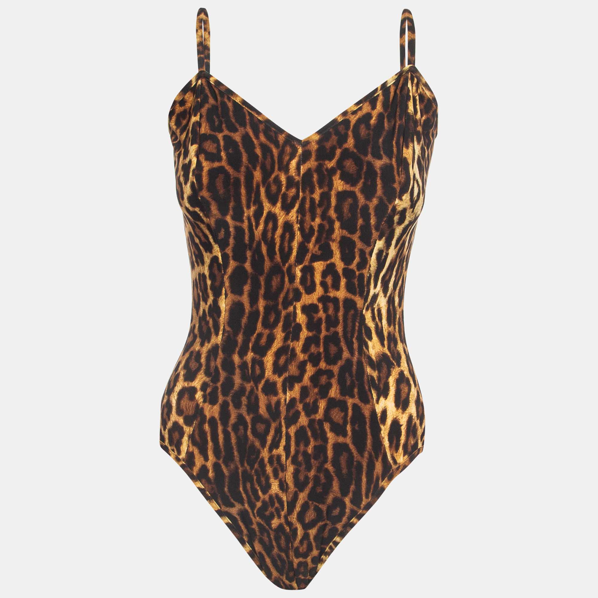 Norma kamali beige leopard print strappy wonderwoman mio  swimsuit xl