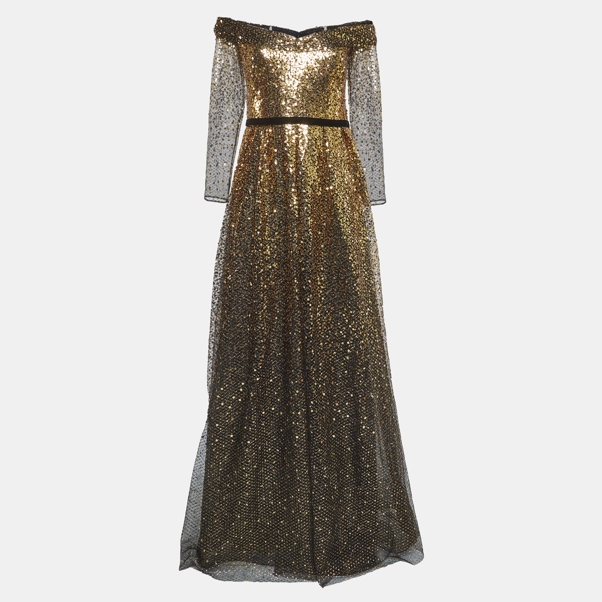 Notte by marchesa black gold sequined embellished tulle gown l