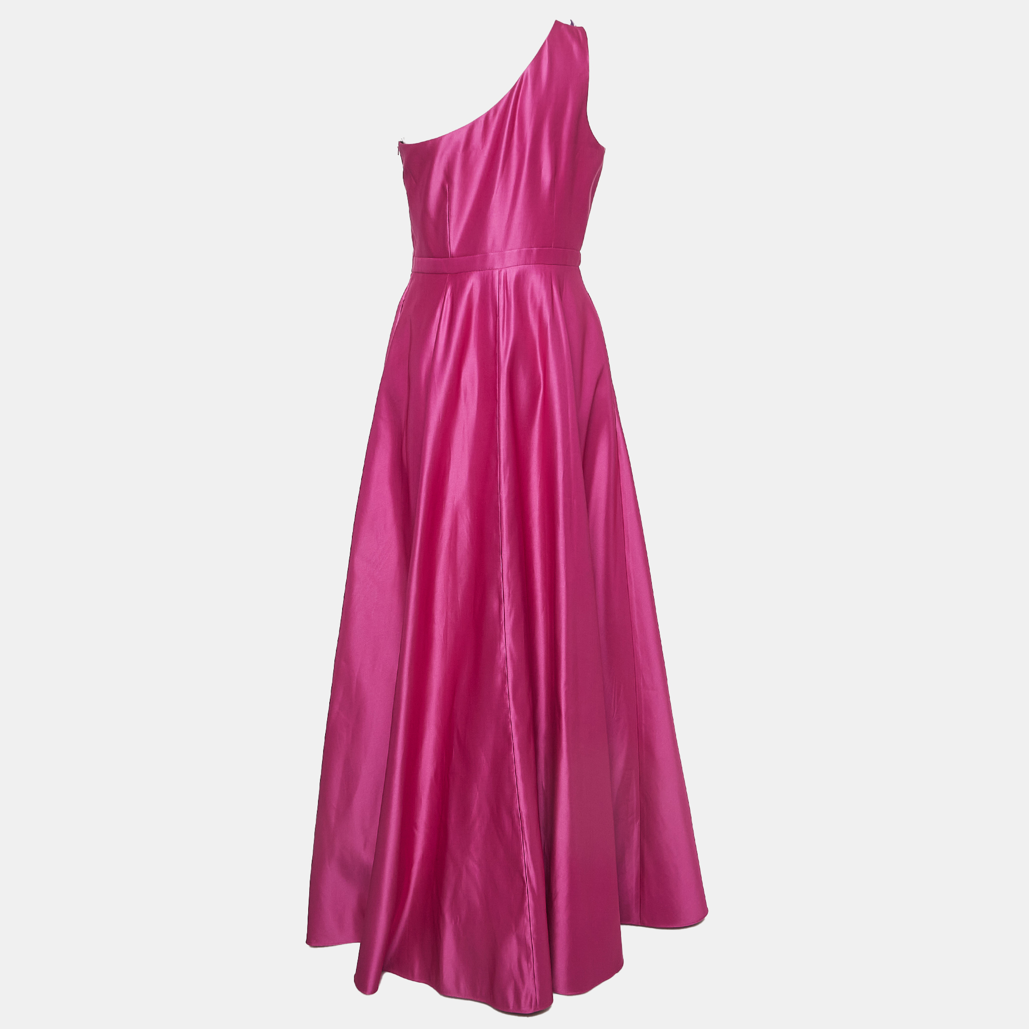 Notte By Marchesa Pink Duchess Satin Floral Applique One Shoulder Gown M