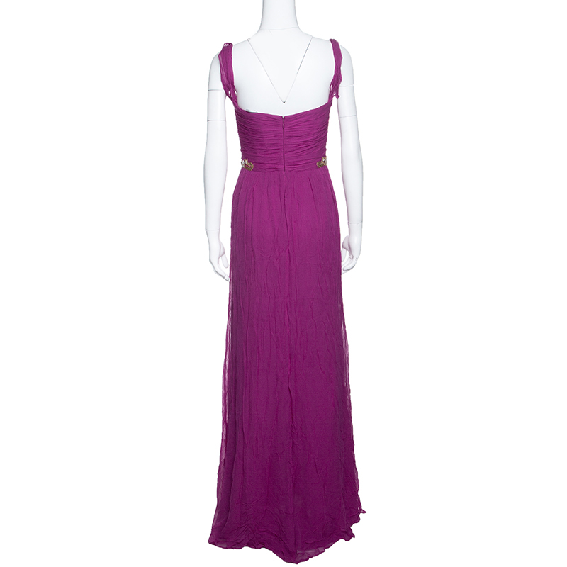 Notte By Marchesa Magenta Embellished Chiffon Draped Grecian Gown S