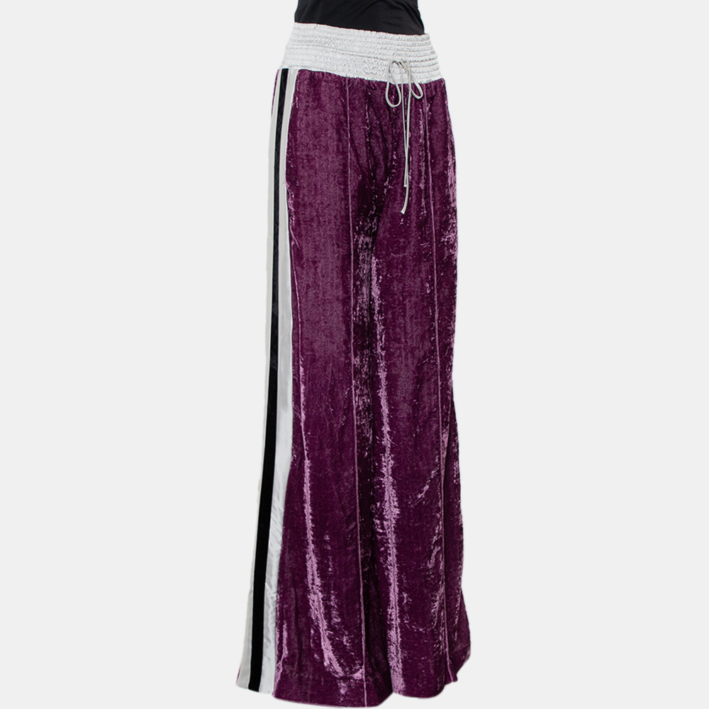 Off-White Purple Crushed Velvet Wide Leg Track Pants M