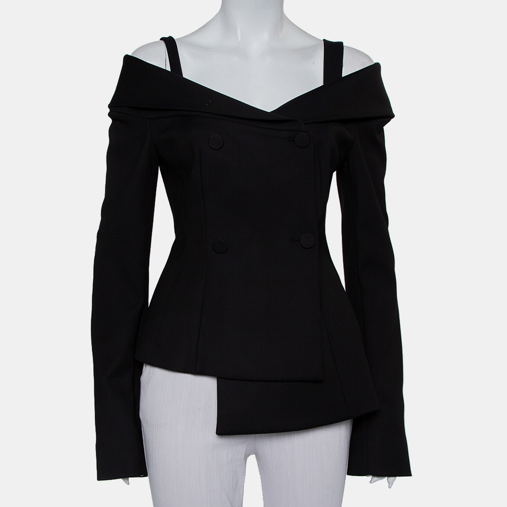Off-White Black Crepe Off Shoulder Asymmetrical Hem Blazer M