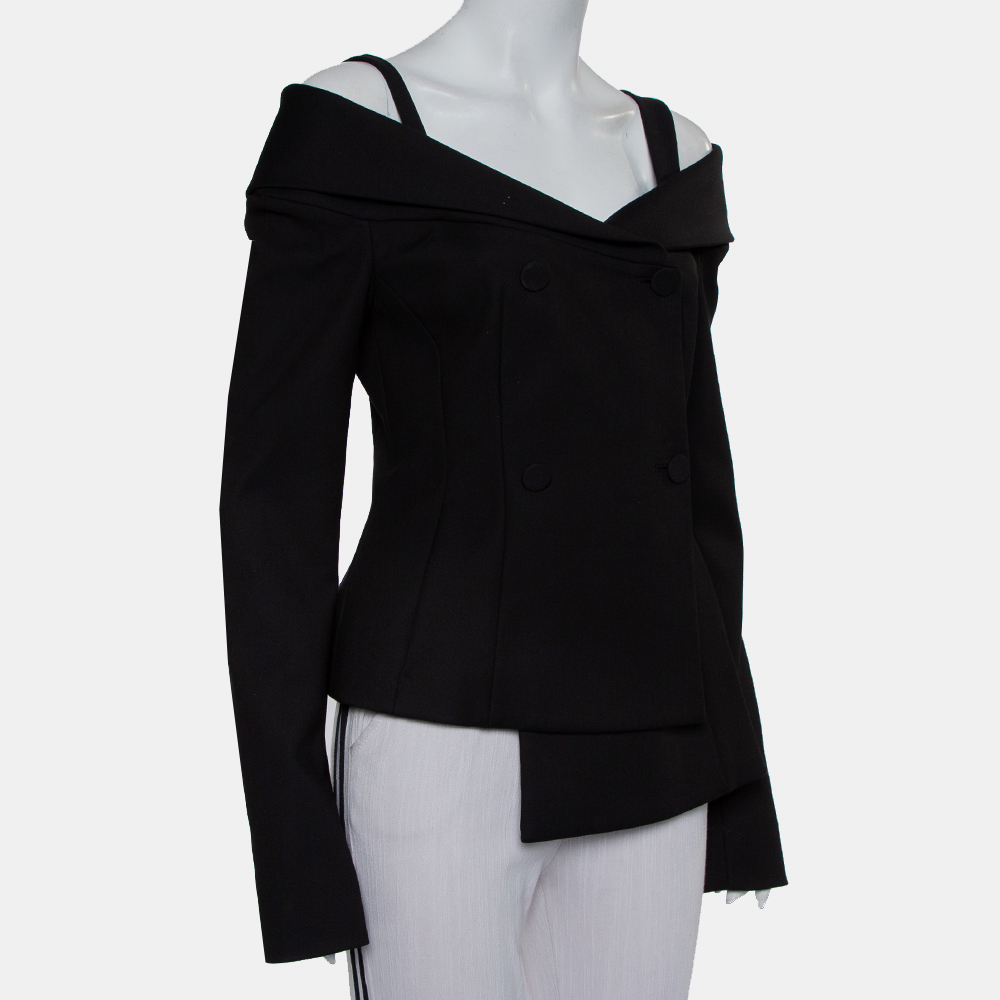 Off-White Black Crepe Off Shoulder Asymmetrical Hem Blazer M