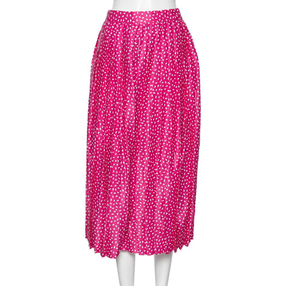 Off-white pink printed satin plisse wide leg culottes m