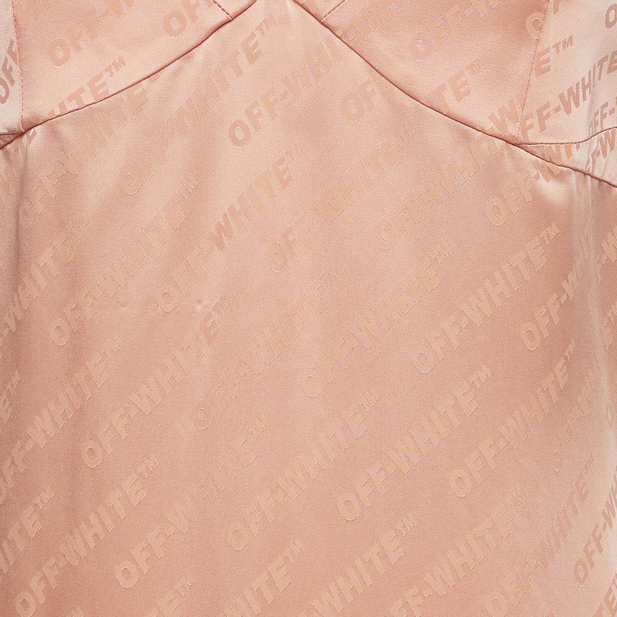 Off-White Pink Jacquard Satin Midi Dress M